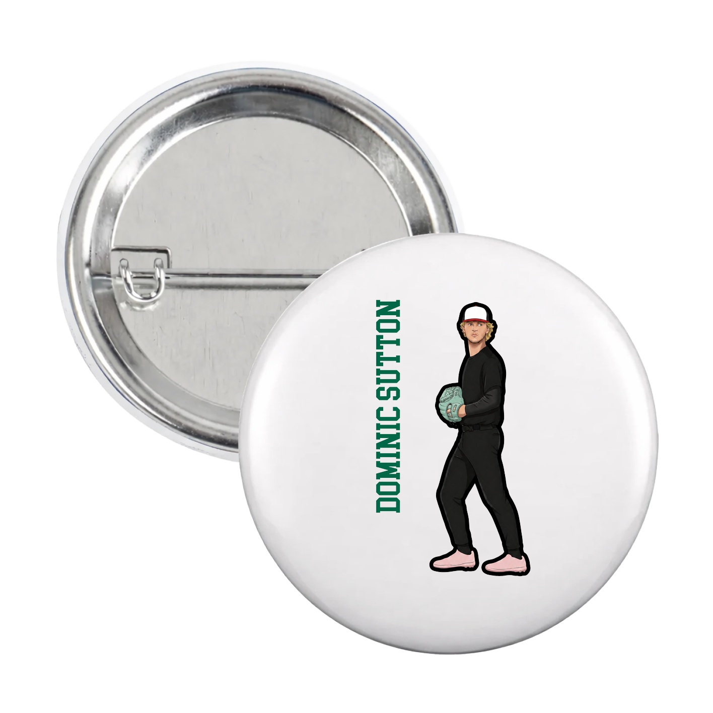 Game Day Button — Name Vertical in White