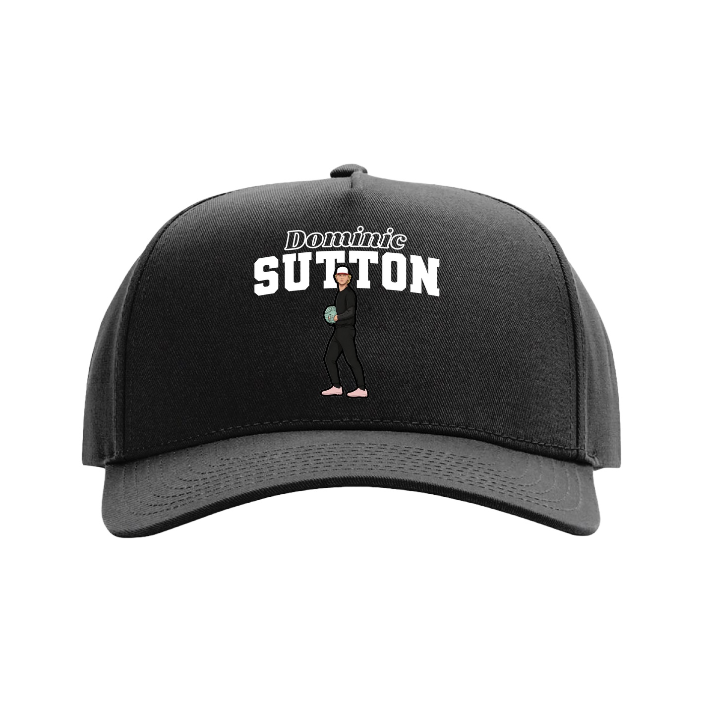 Full Fabric Five-Panel Champ Cap — Name Arch in Black