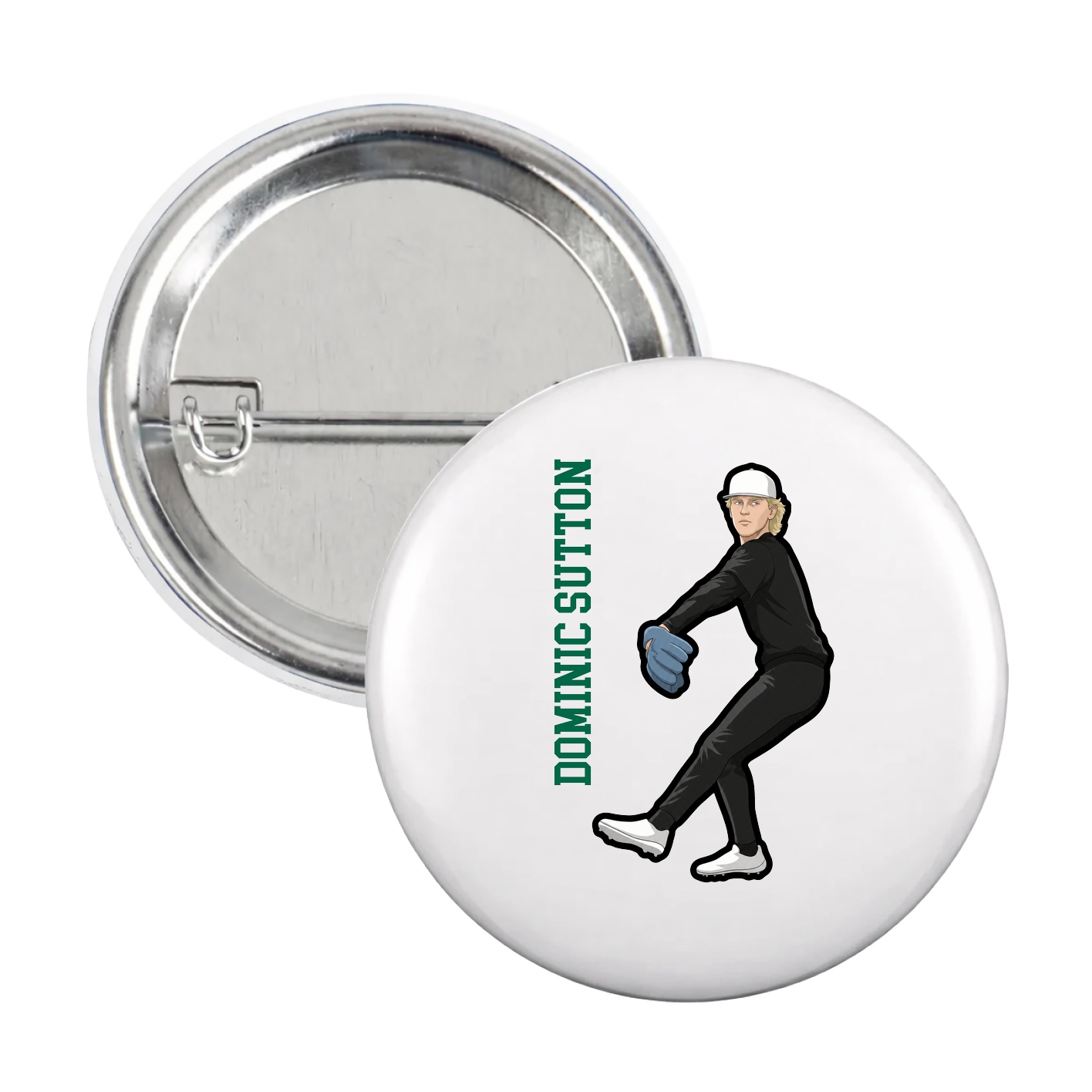 Game Day Button — Name Vertical in White