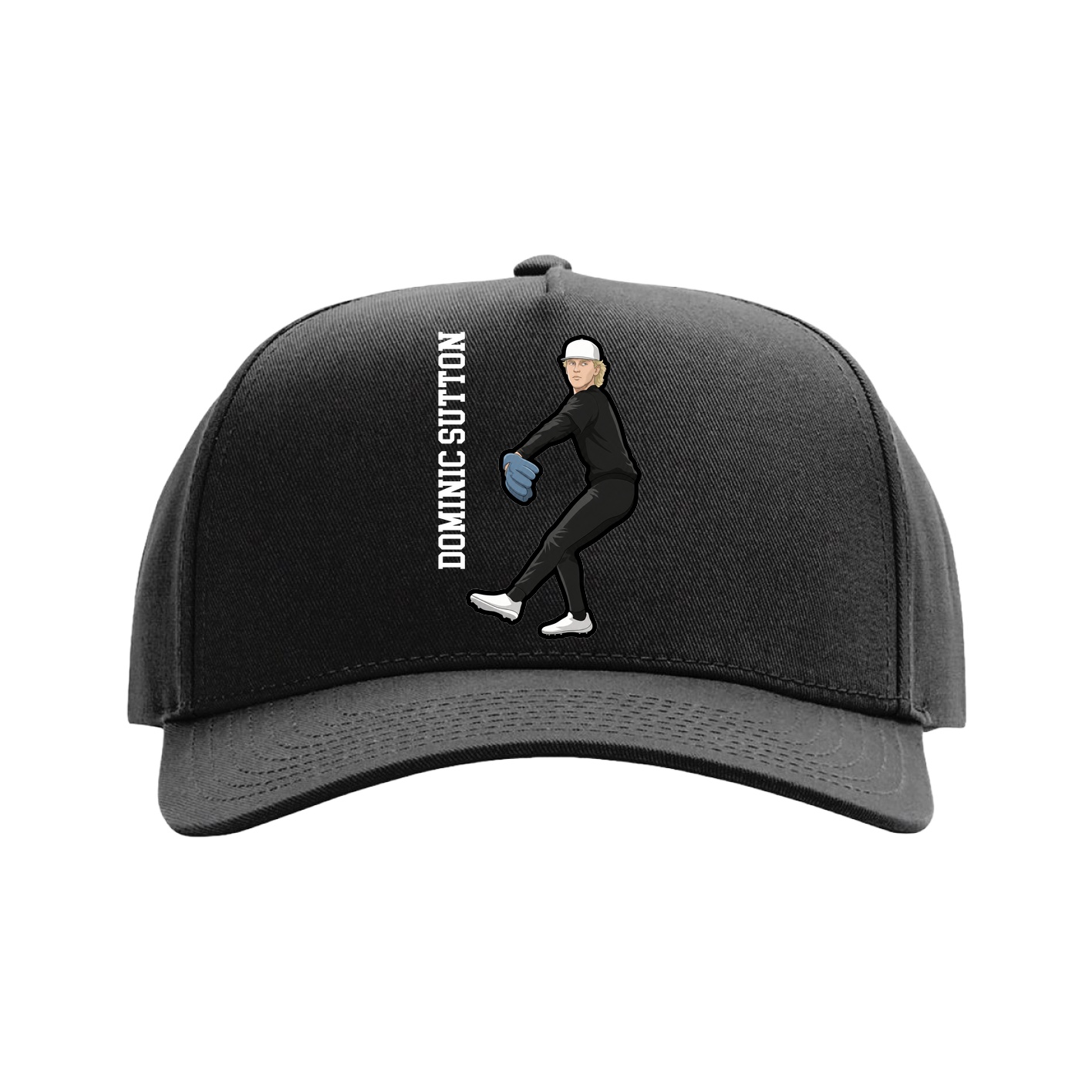 Full Fabric Five-Panel Champ Cap — Name Vertical in Black