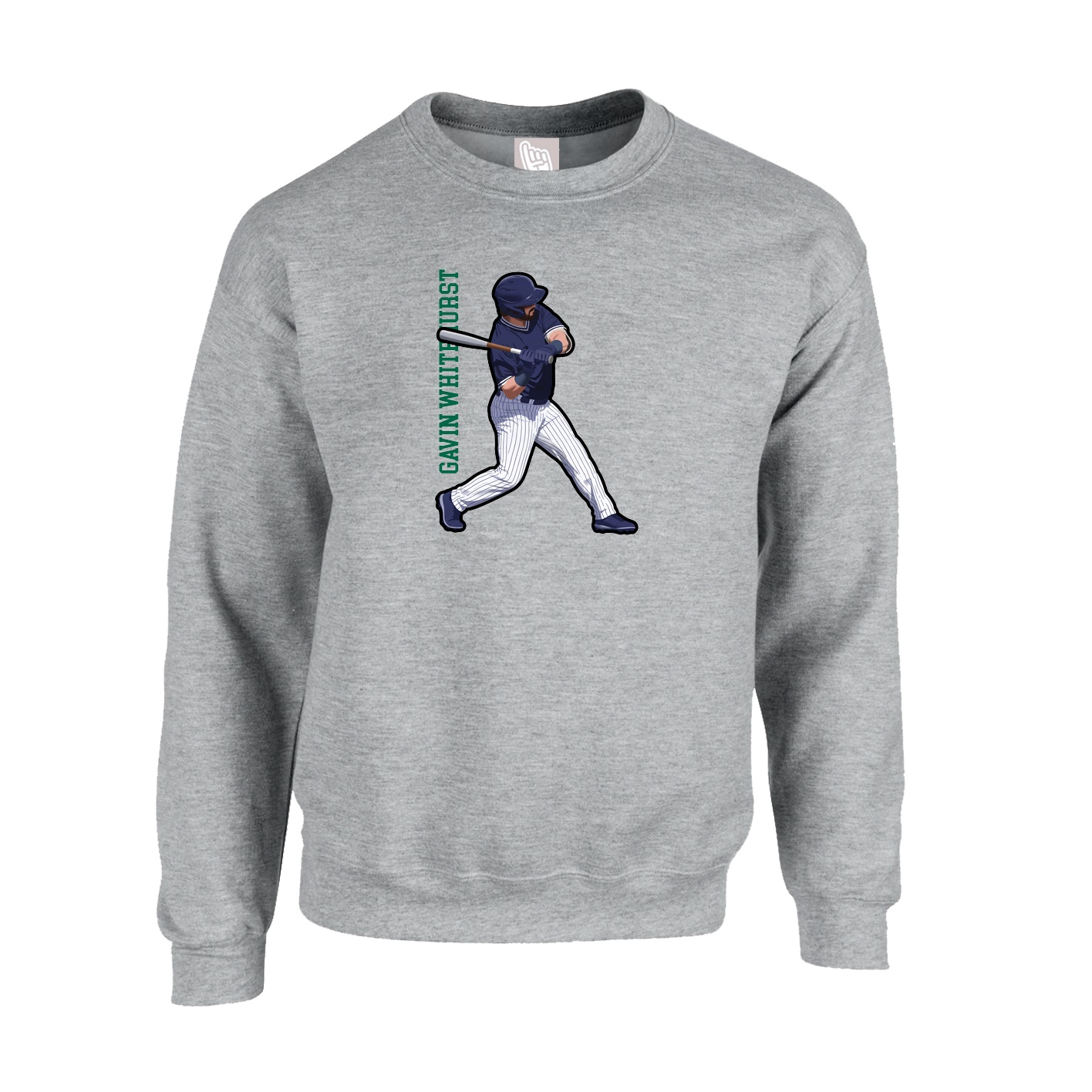 Fleece Crew — Name Vertical in Grey