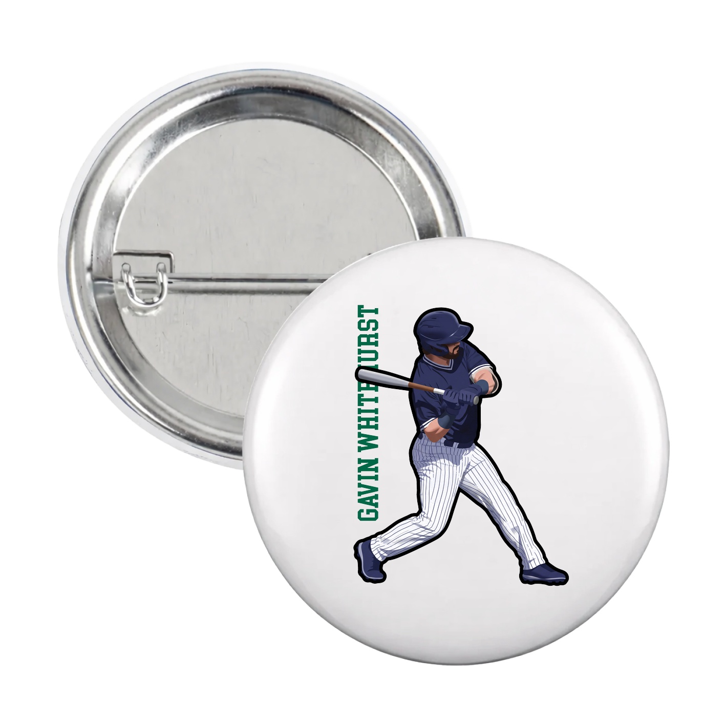 Game Day Button — Name Vertical in White