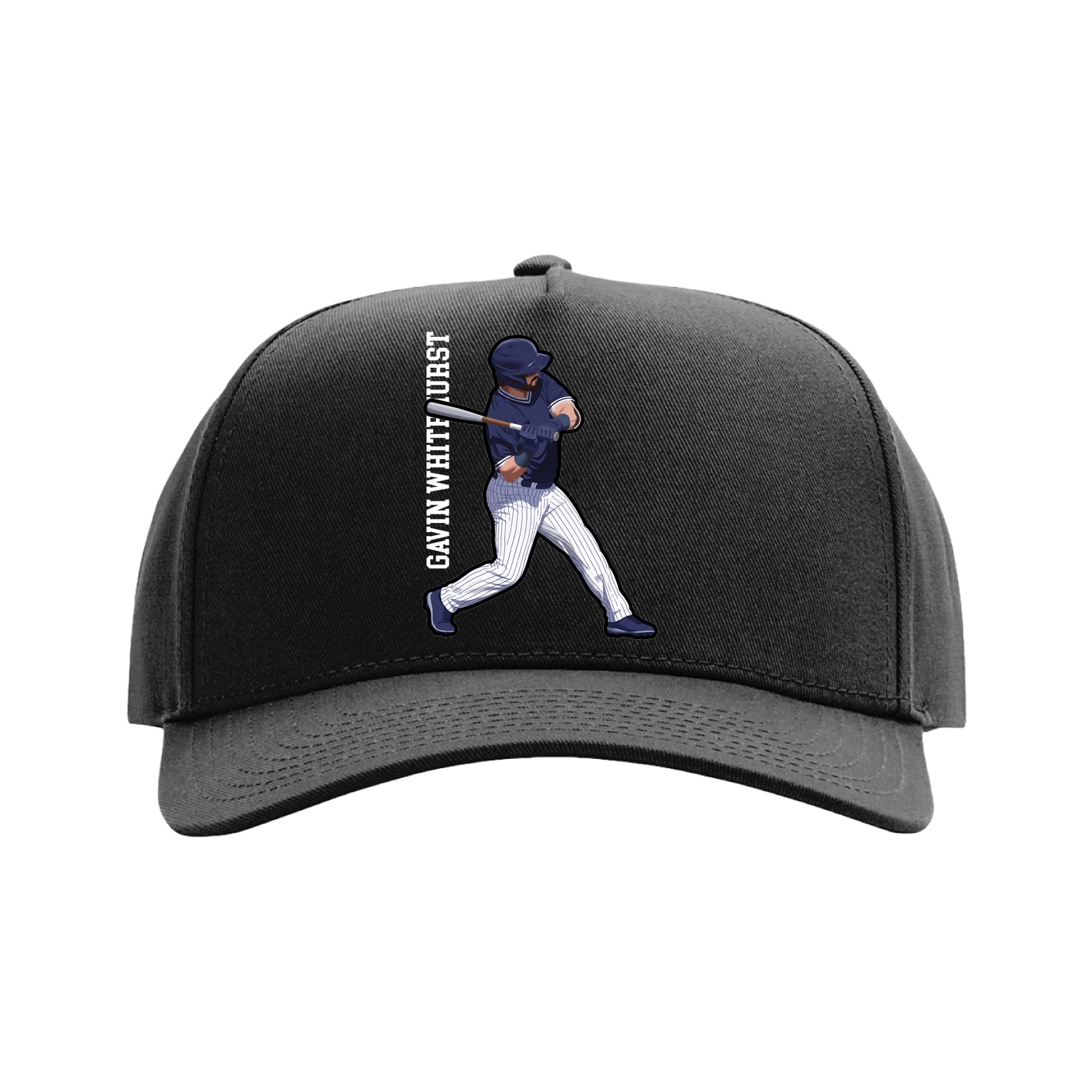 Full Fabric Five-Panel Champ Cap — Name Vertical in Black