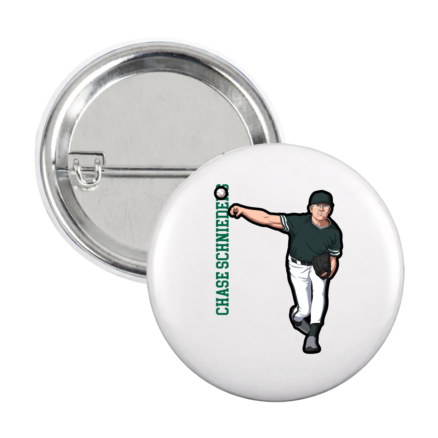 Game Day Button — Name Vertical in White