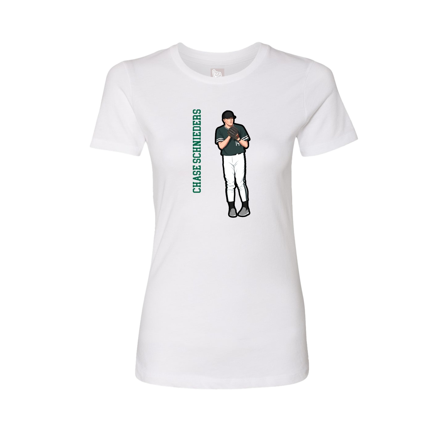 Fitted Women's Tee — Name Vertical in White