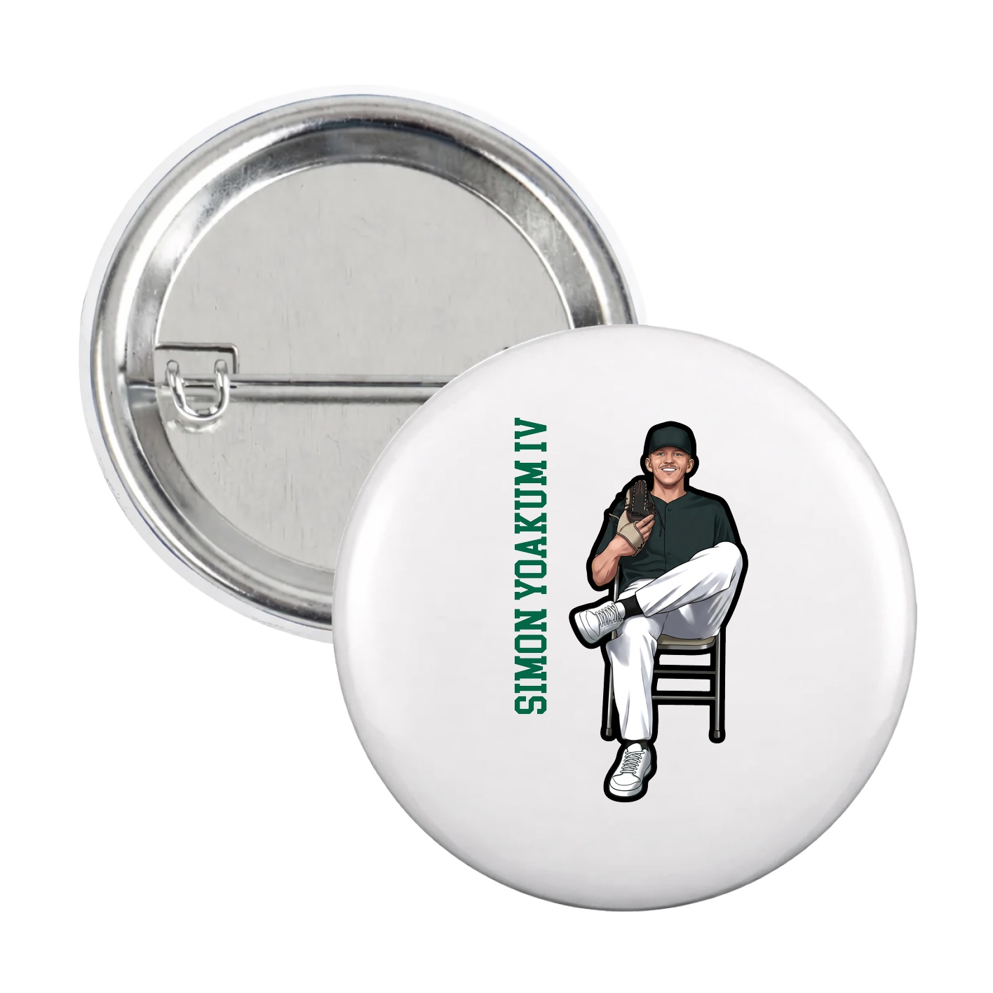 Game Day Button — Name Vertical in White