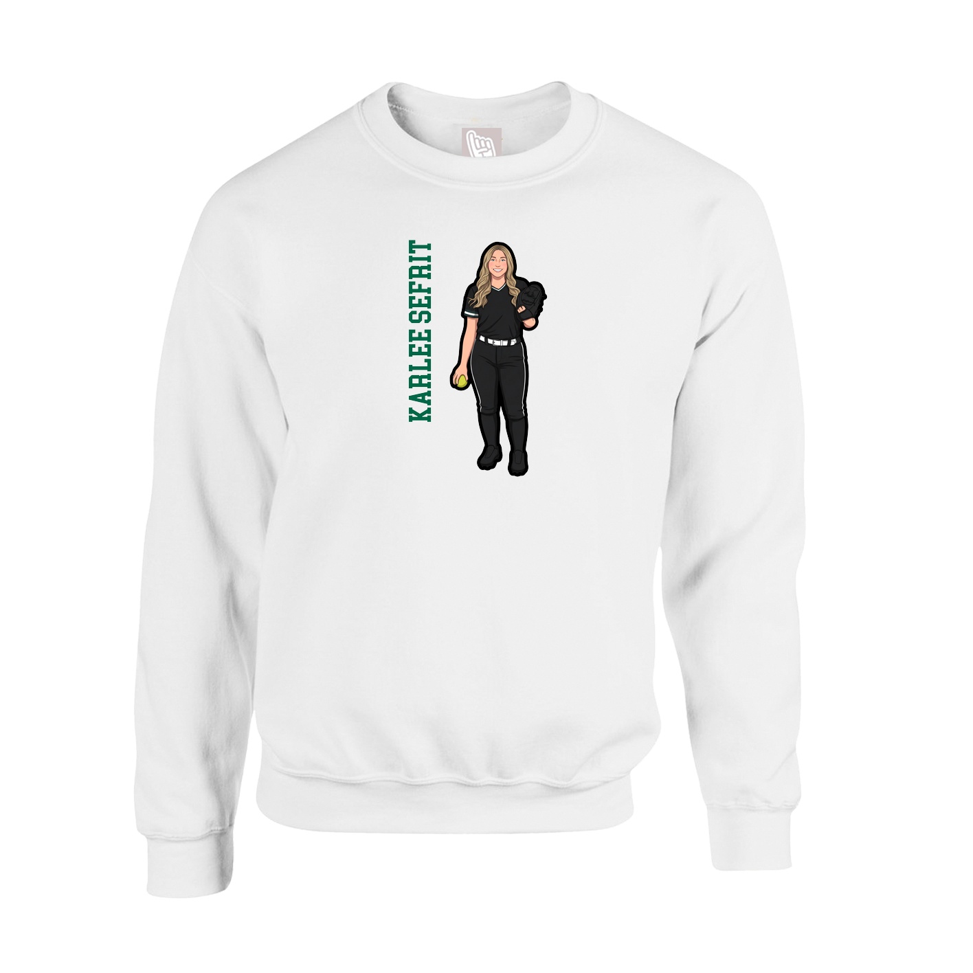 Fleece Crew — Name Vertical in White