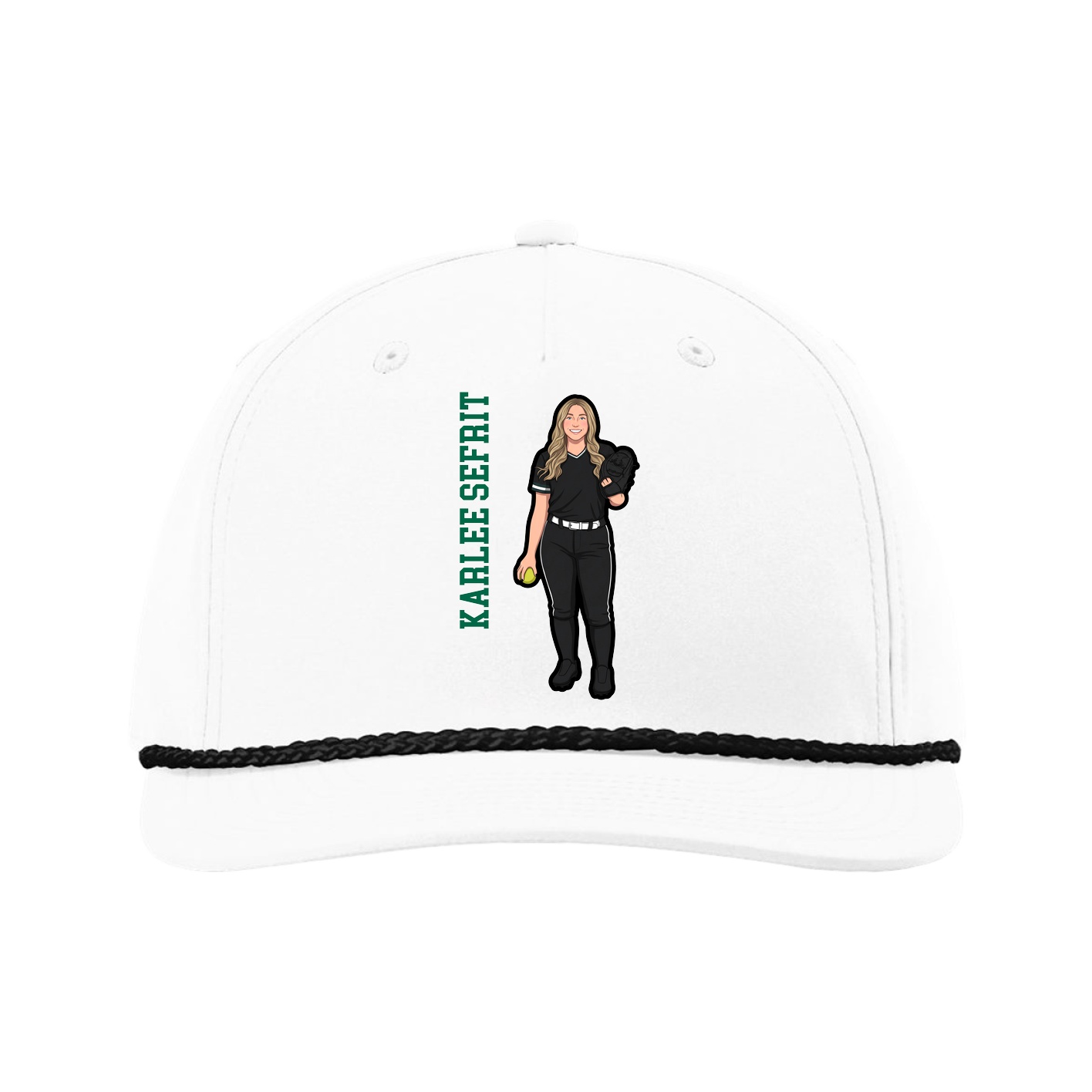 Five-Panel Classic Rope Cap — Name Vertical in White
