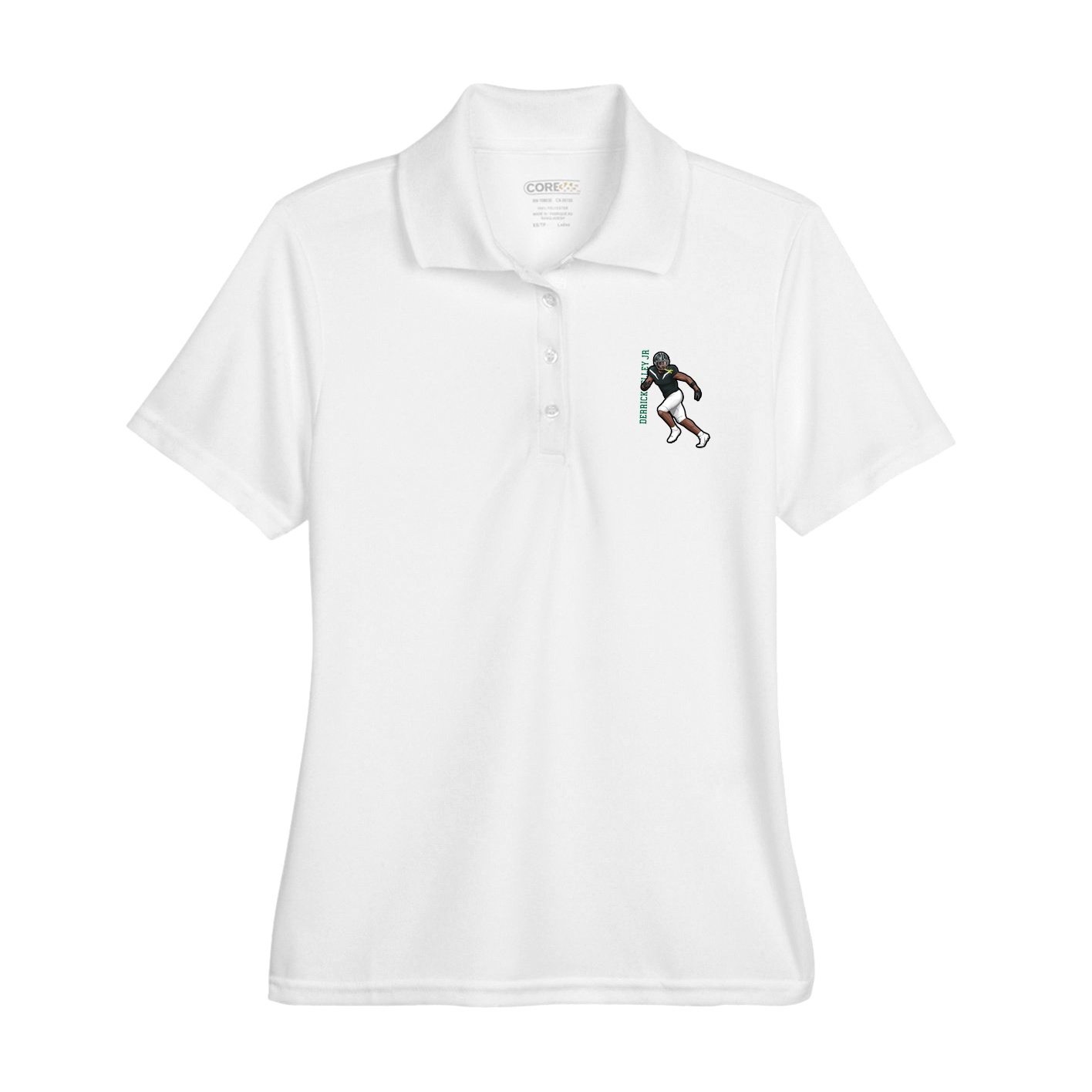 Womens Performance Polo — Name Vertical in White