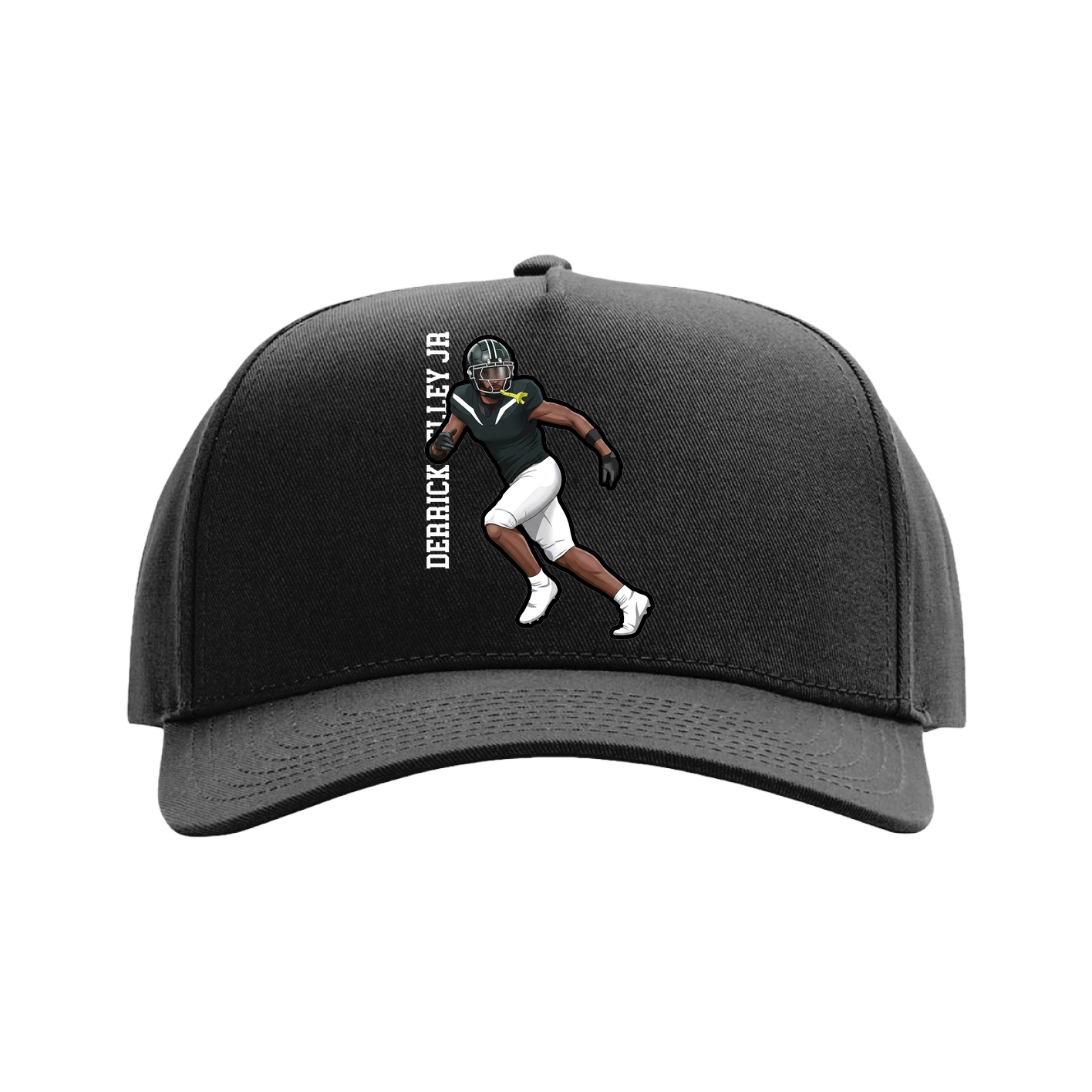 Full Fabric Five-Panel Champ Cap — Name Vertical in Black