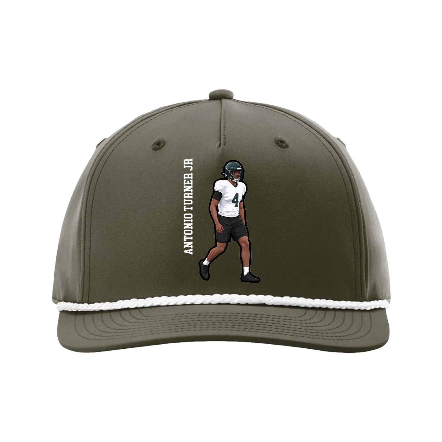 Five-Panel Classic Rope Cap — Name Vertical in Green