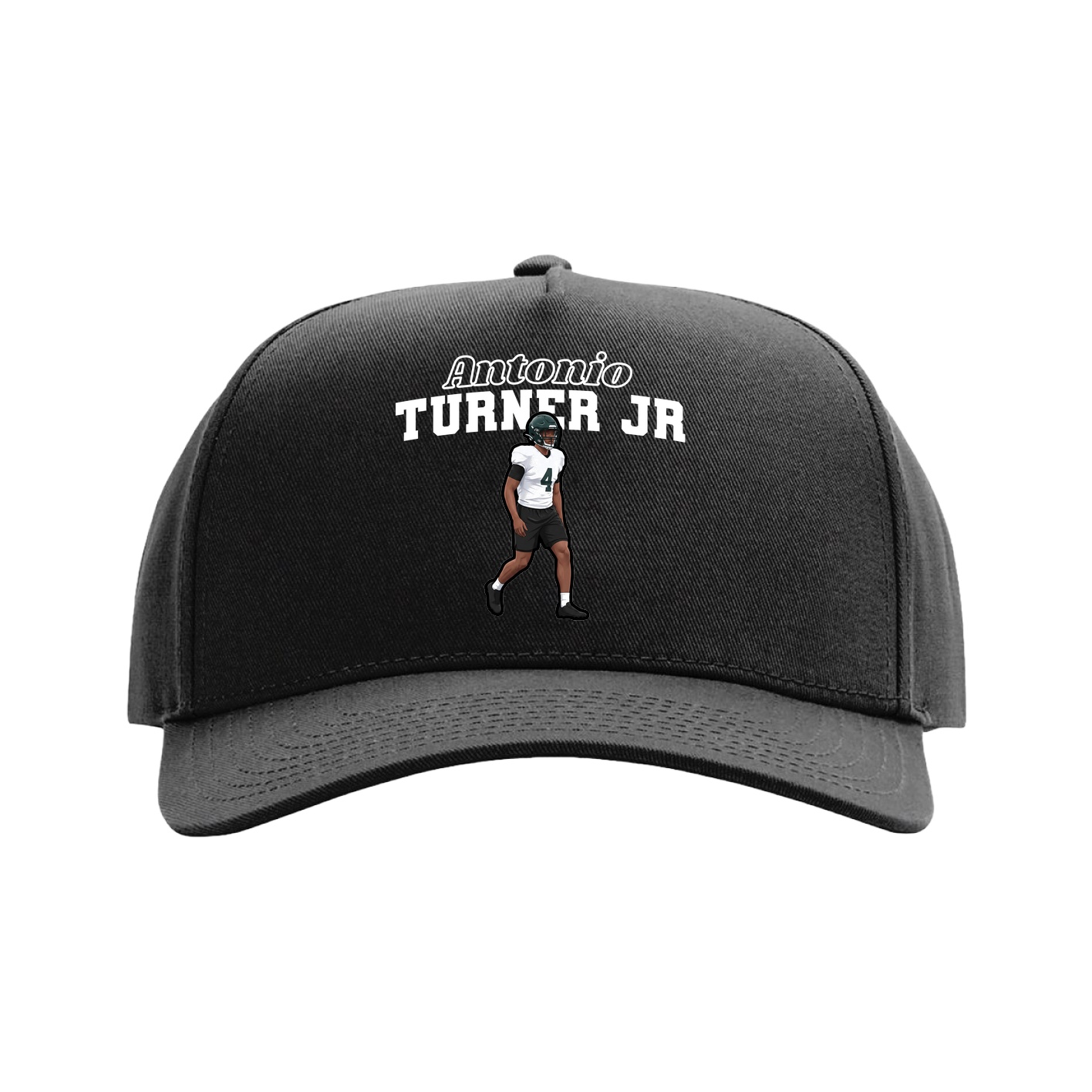 Full Fabric Five-Panel Champ Cap — Name Arch in Black
