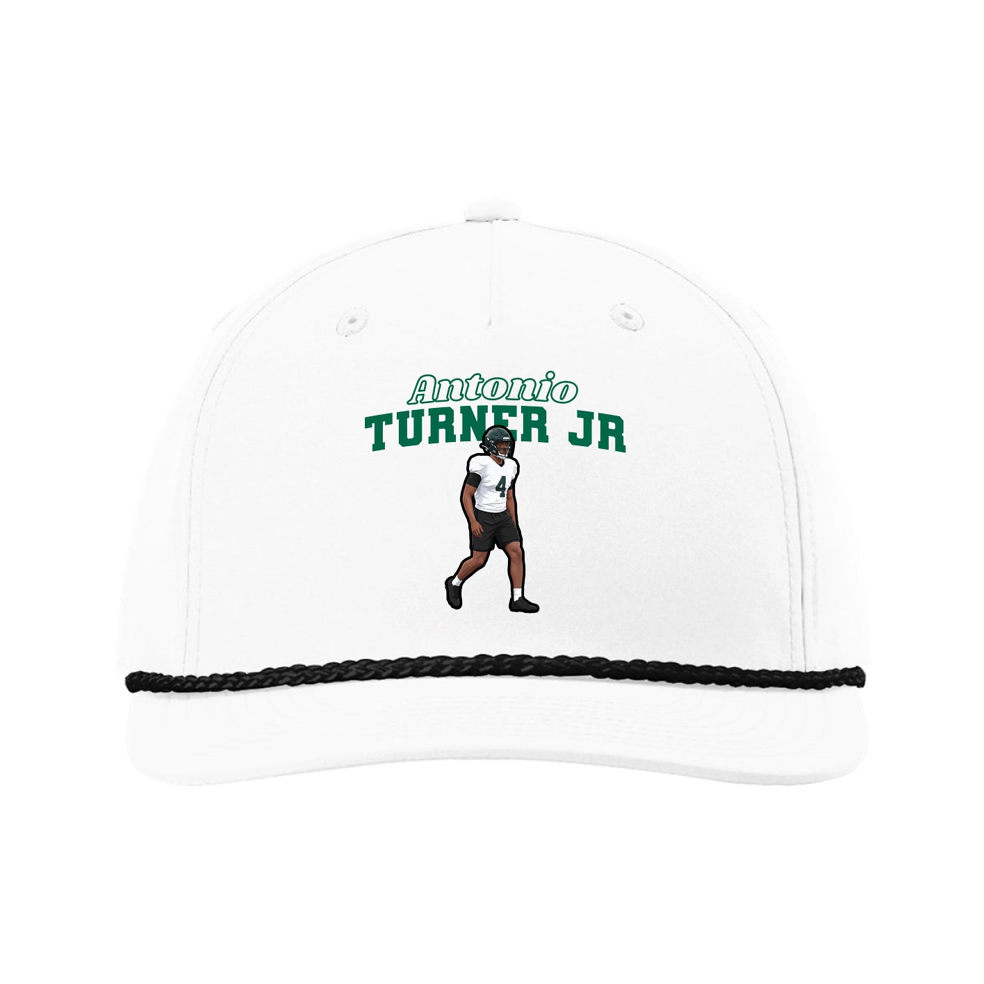 Five-Panel Classic Rope Cap — Name Arch in White