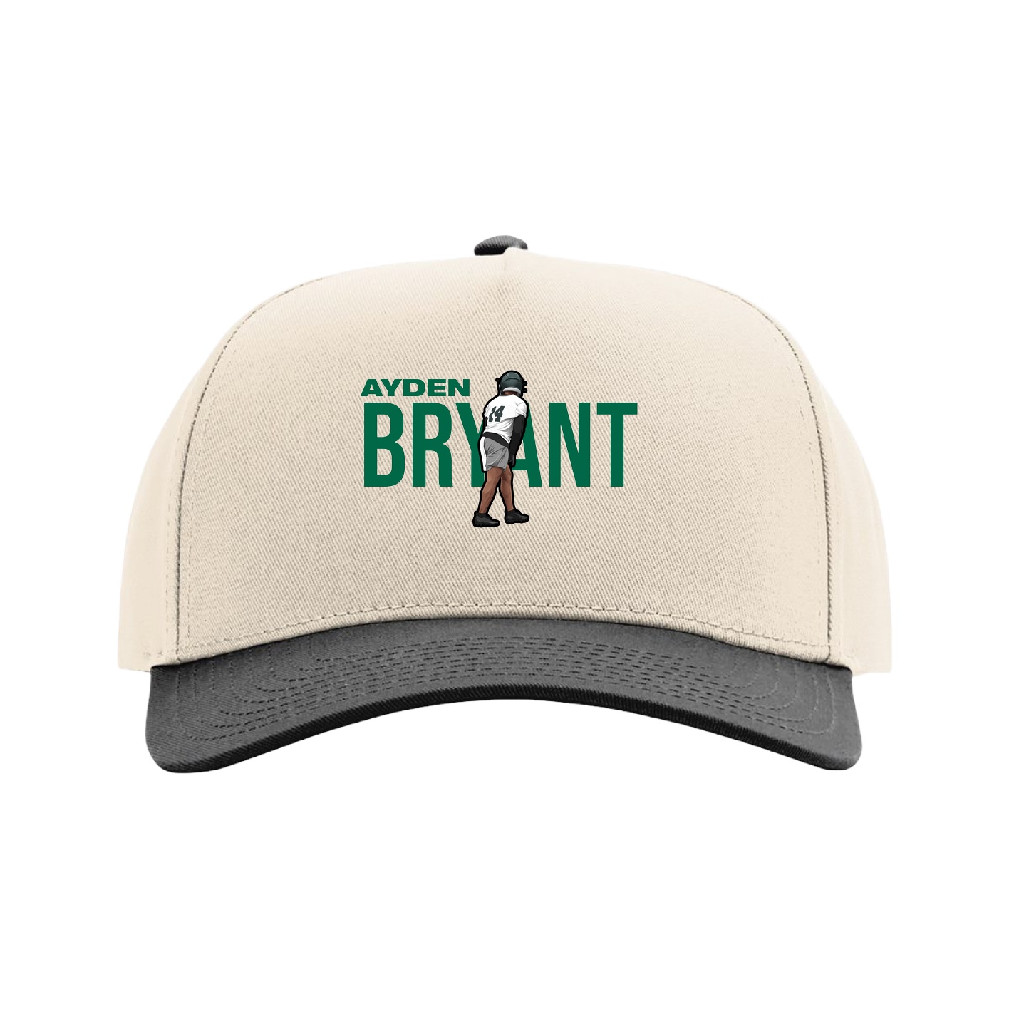 Full Fabric Five-Panel Champ Cap — Player Name in Cream/Black
