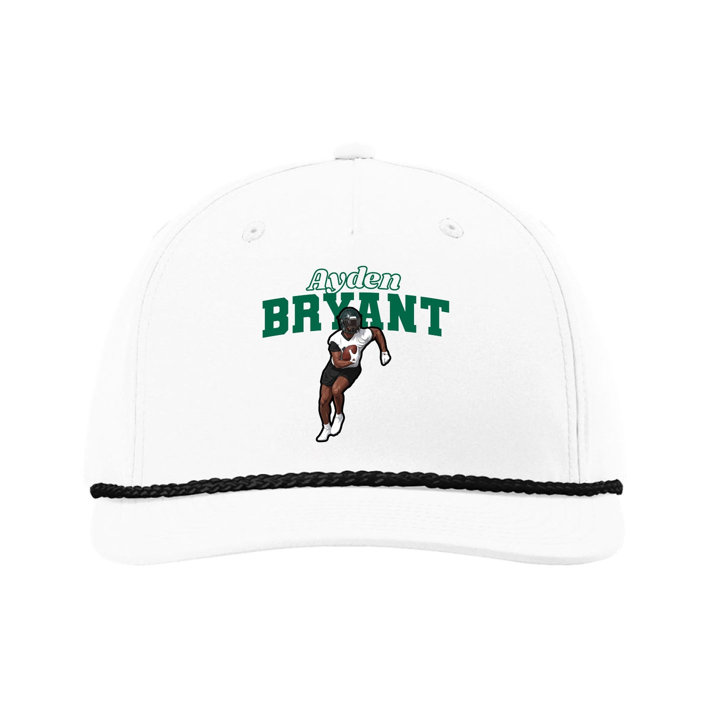 Five-Panel Classic Rope Cap — Name Arch in White
