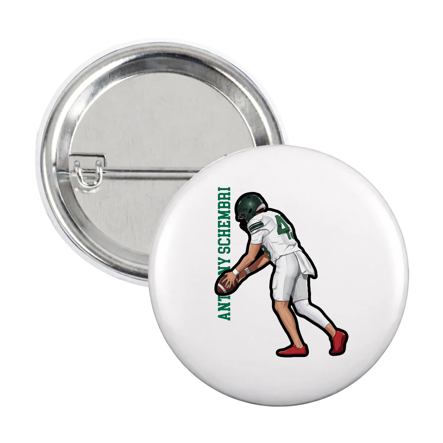 Game Day Button — Name Vertical in White