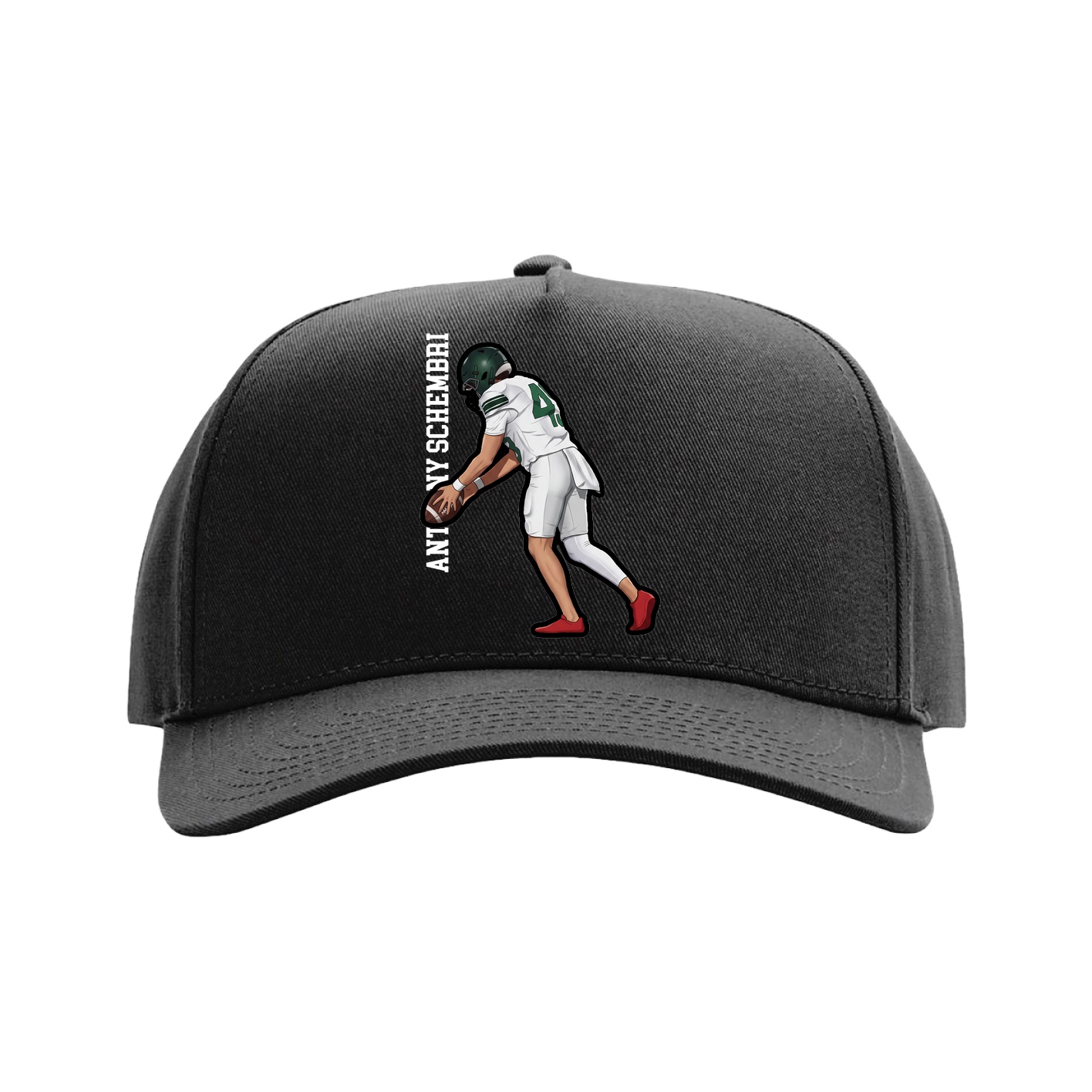 Full Fabric Five-Panel Champ Cap — Name Vertical in Black