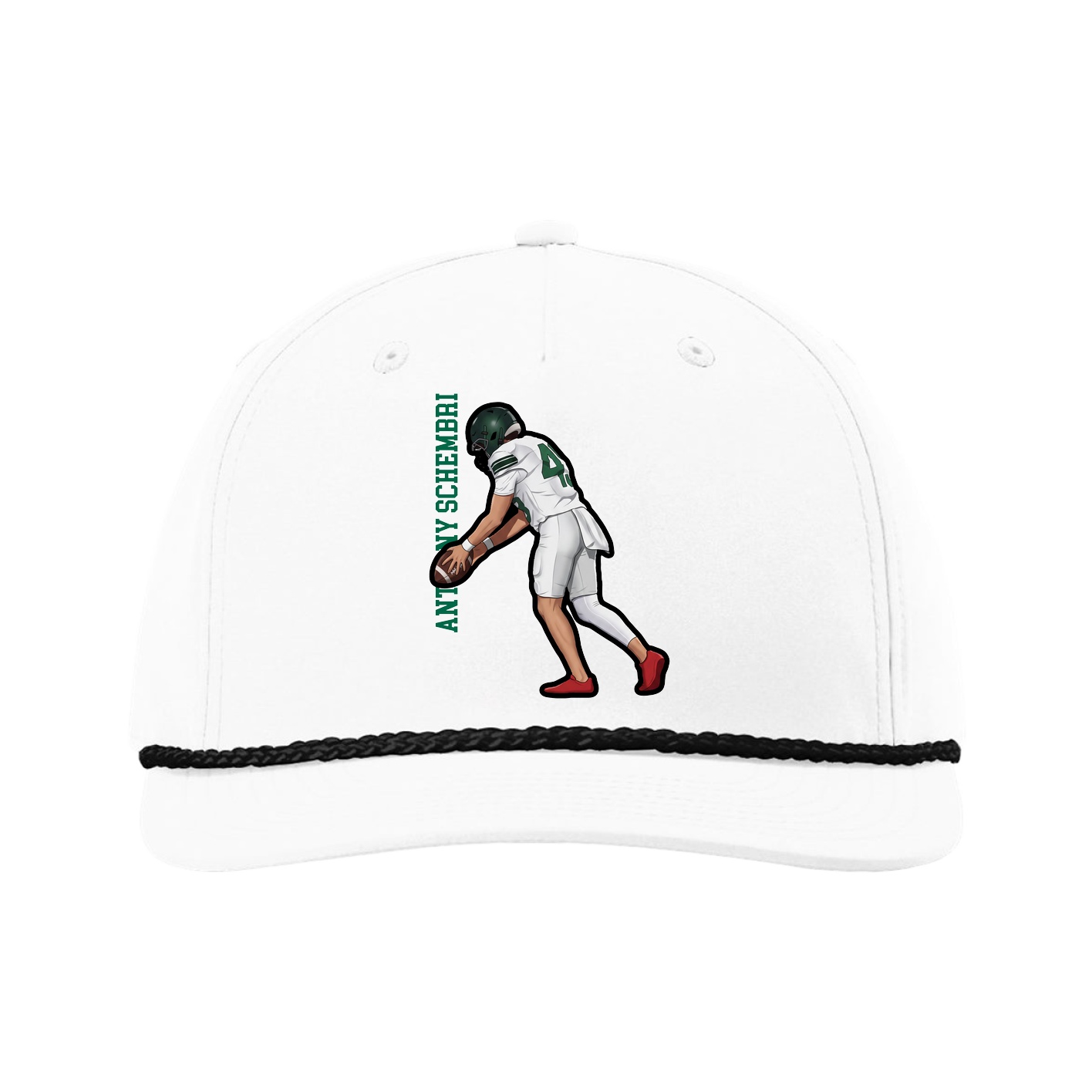 Five-Panel Classic Rope Cap — Name Vertical in White