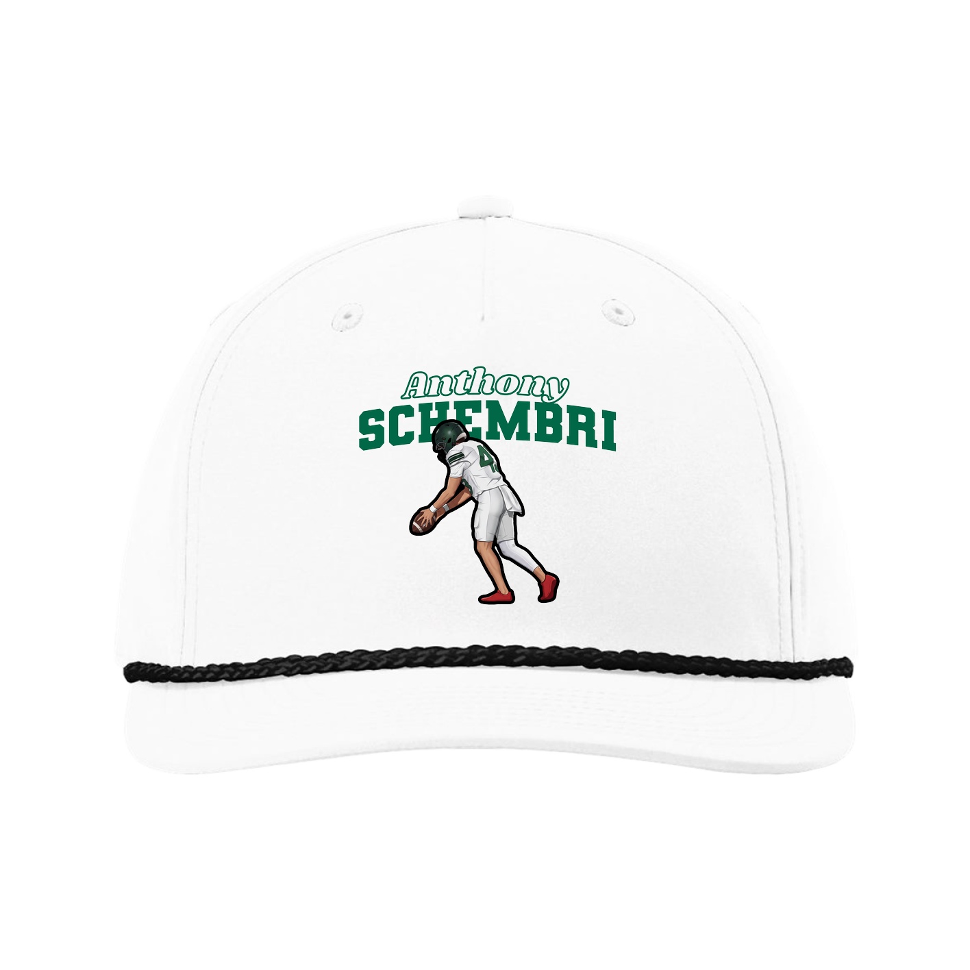 Five-Panel Classic Rope Cap — Name Arch in White