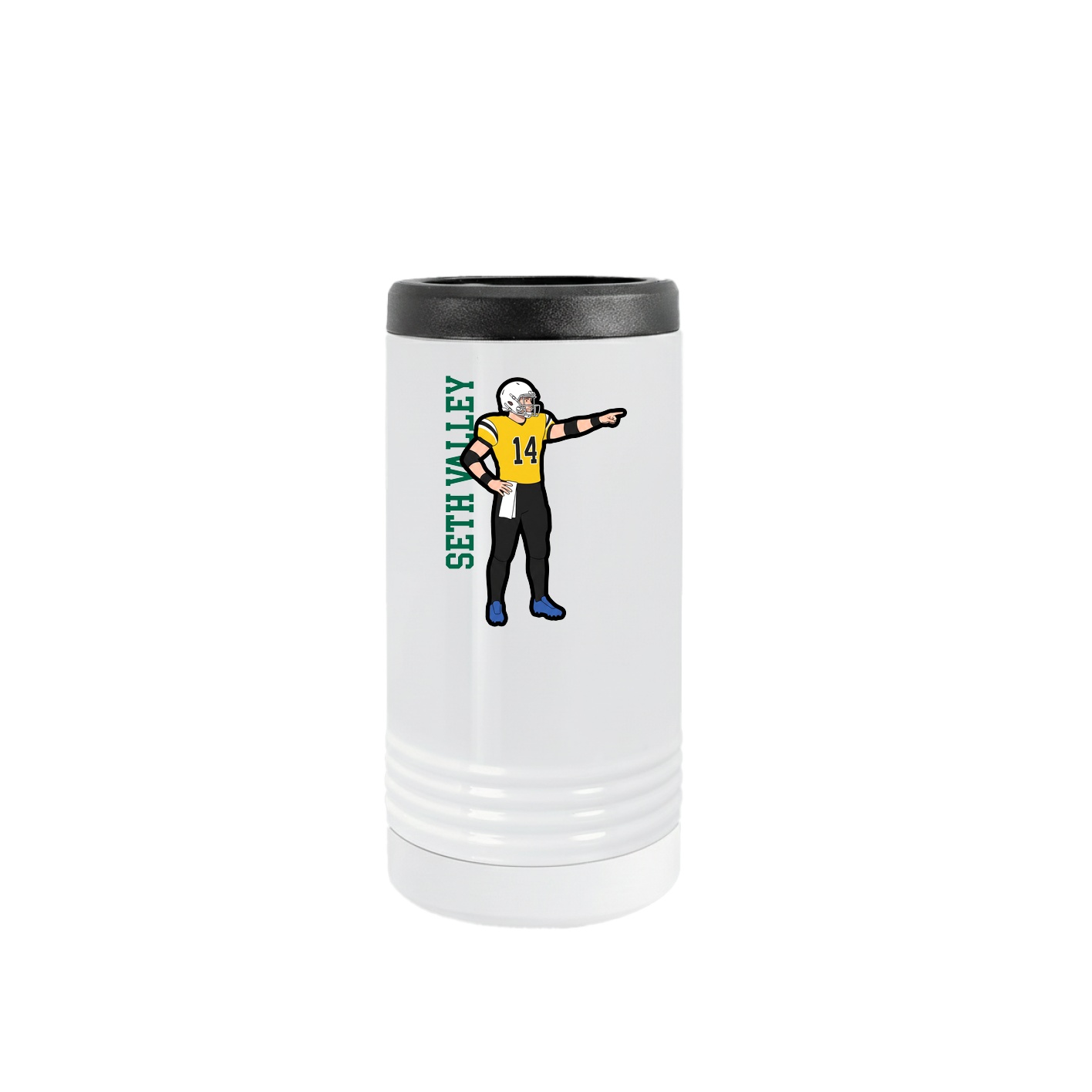 Slim Beverage Holder — Name Vertical in White