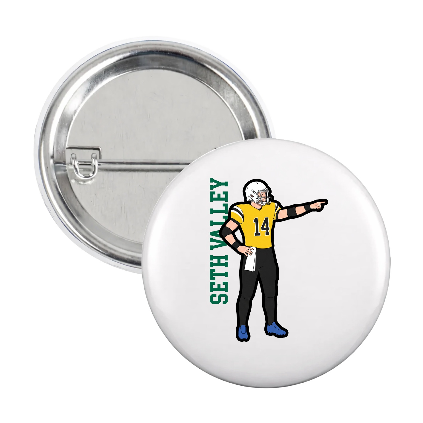 Game Day Button — Name Vertical in White