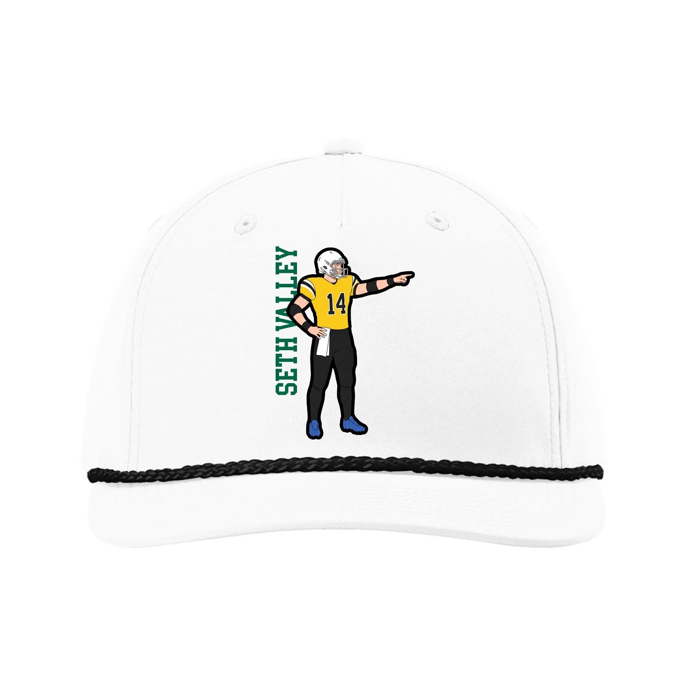 Five-Panel Classic Rope Cap — Name Vertical in White