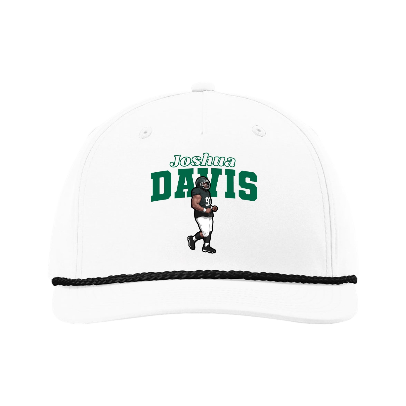 Five-Panel Classic Rope Cap — Name Arch in White
