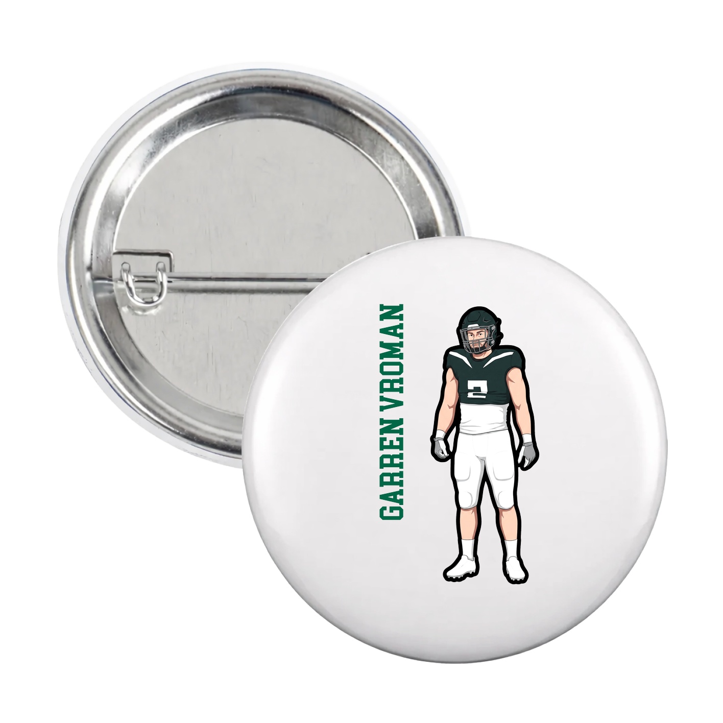 Game Day Button — Name Vertical in White