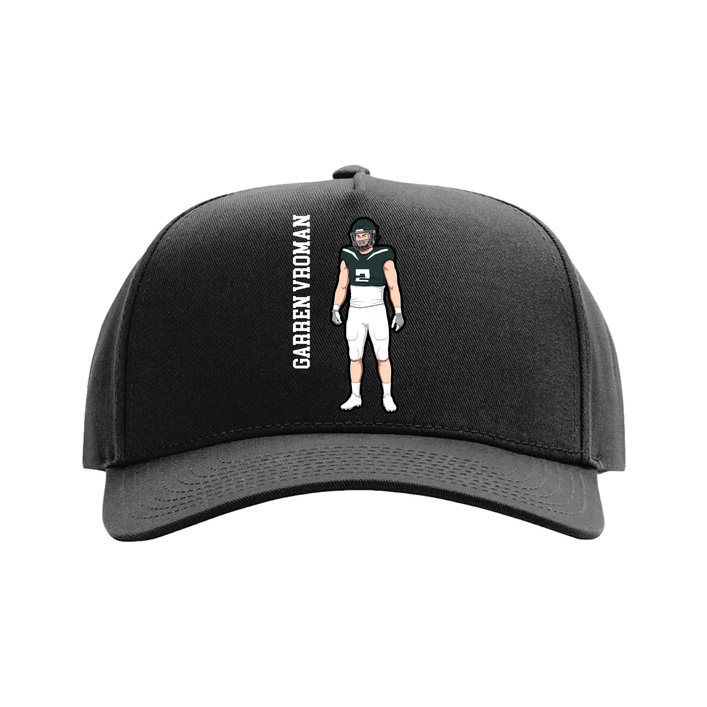 Full Fabric Five-Panel Champ Cap — Name Vertical in Black