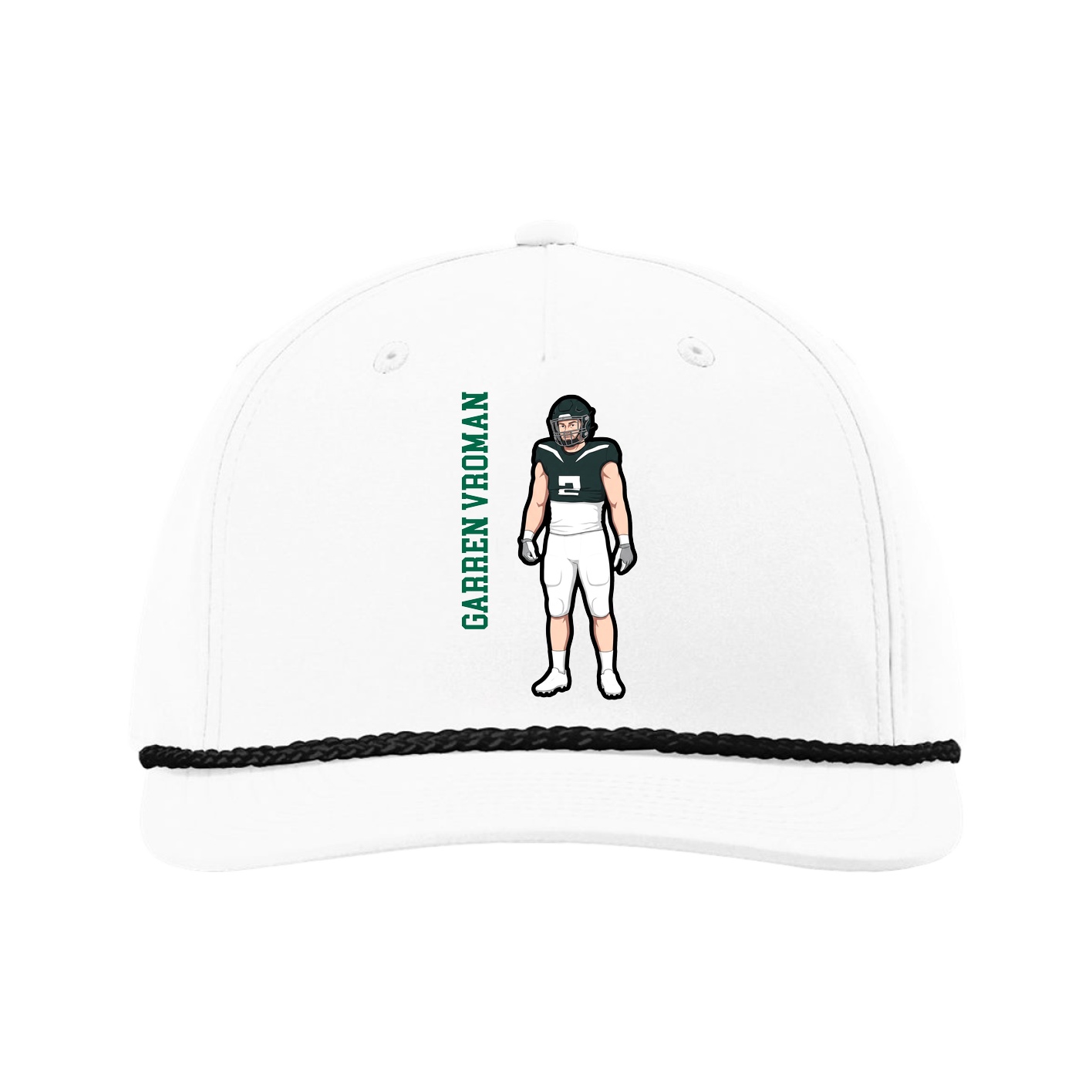 Five-Panel Classic Rope Cap — Name Vertical in White