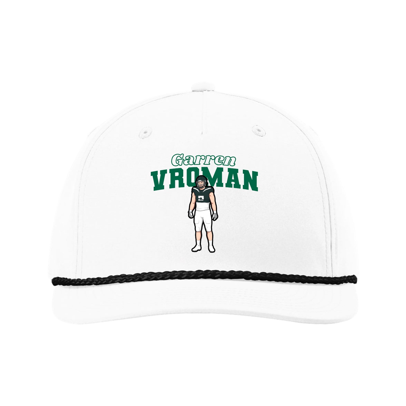 Five-Panel Classic Rope Cap — Name Arch in White