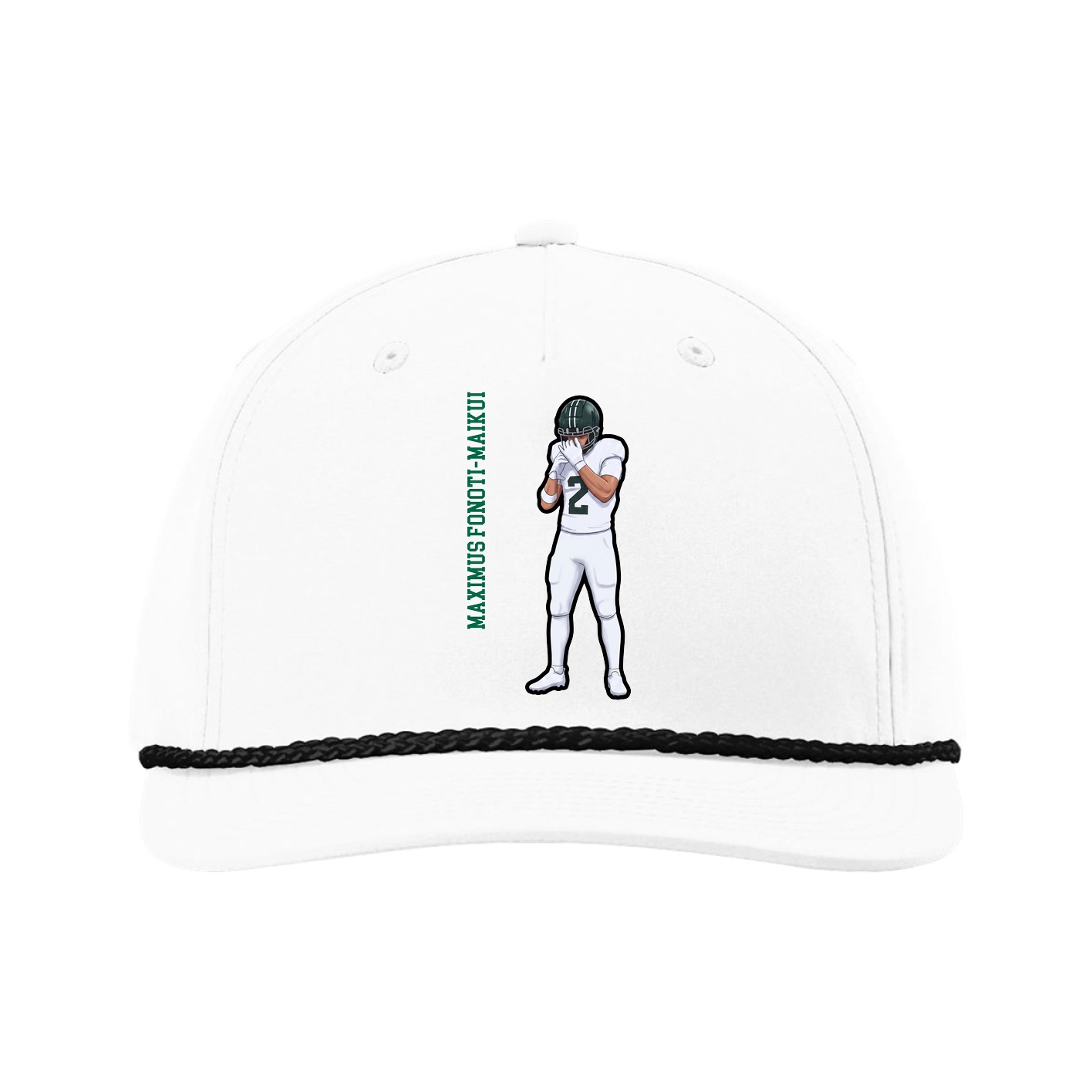 Five-Panel Classic Rope Cap — Name Vertical in White