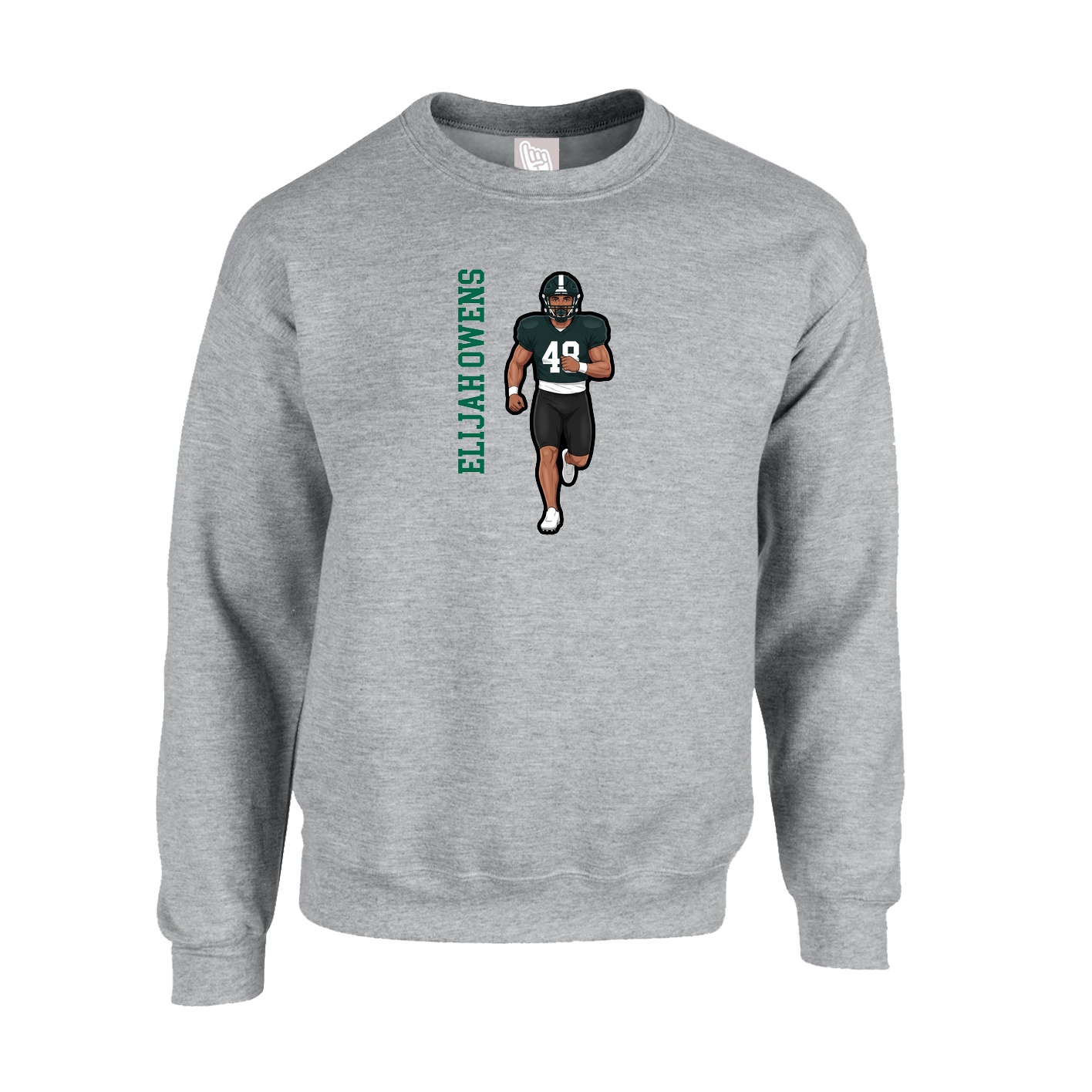 Fleece Crew — Name Vertical in Grey