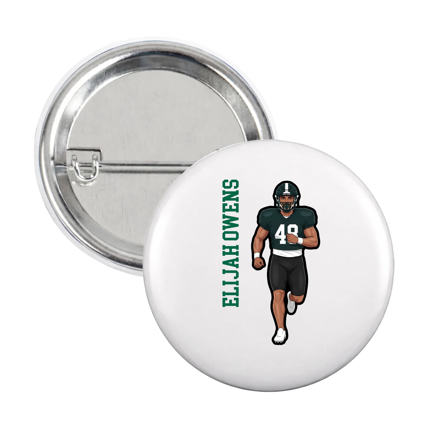 Game Day Button — Name Vertical in White