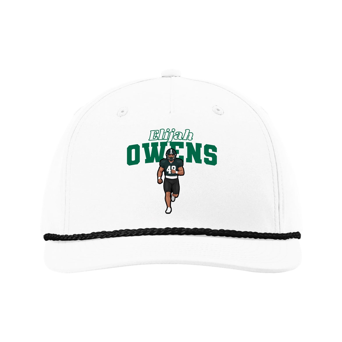 Five-Panel Classic Rope Cap — Name Arch in White
