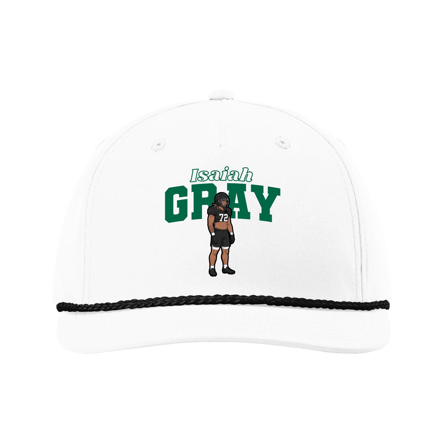 Five-Panel Classic Rope Cap — Name Arch in White