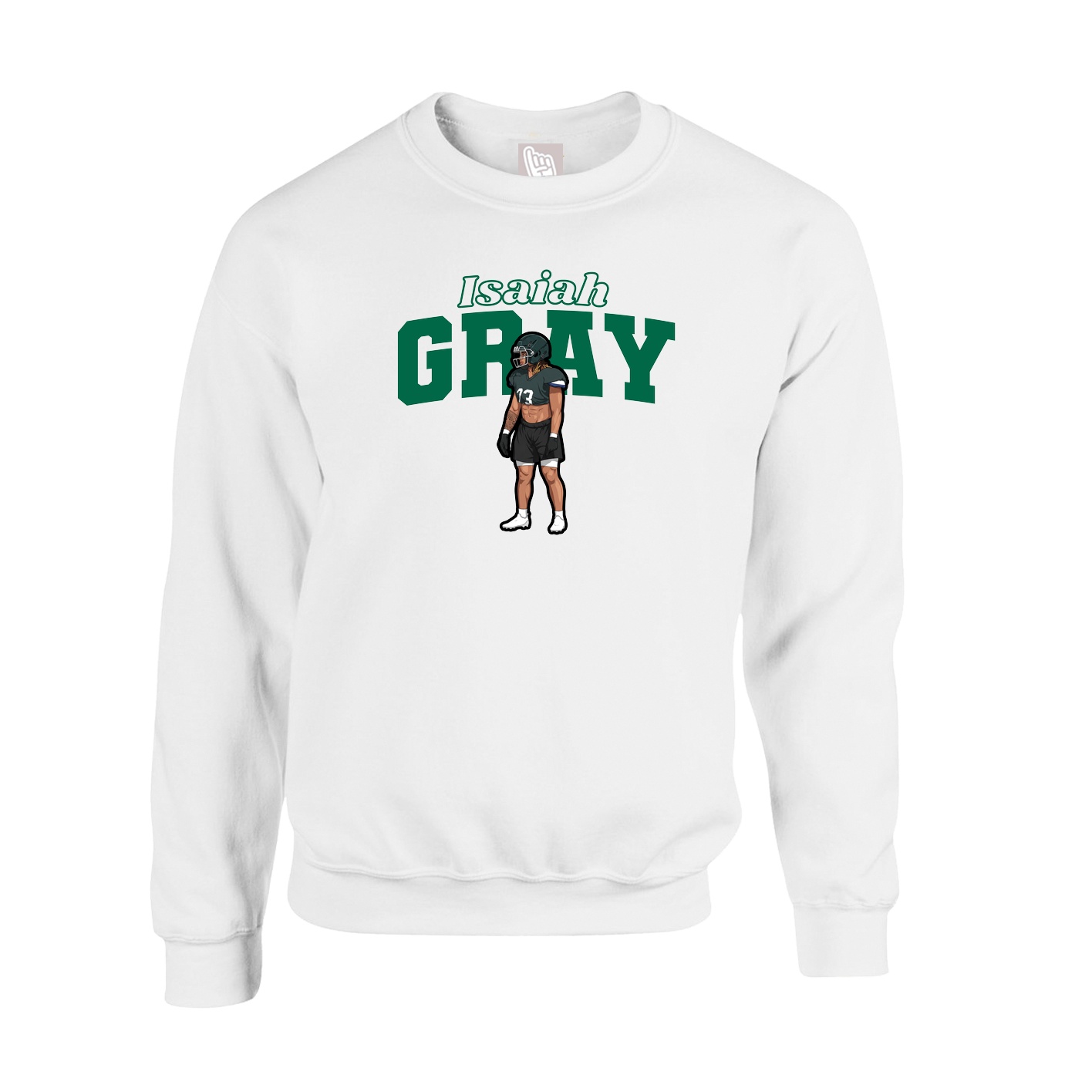 Fleece Crew — Name Arch in White