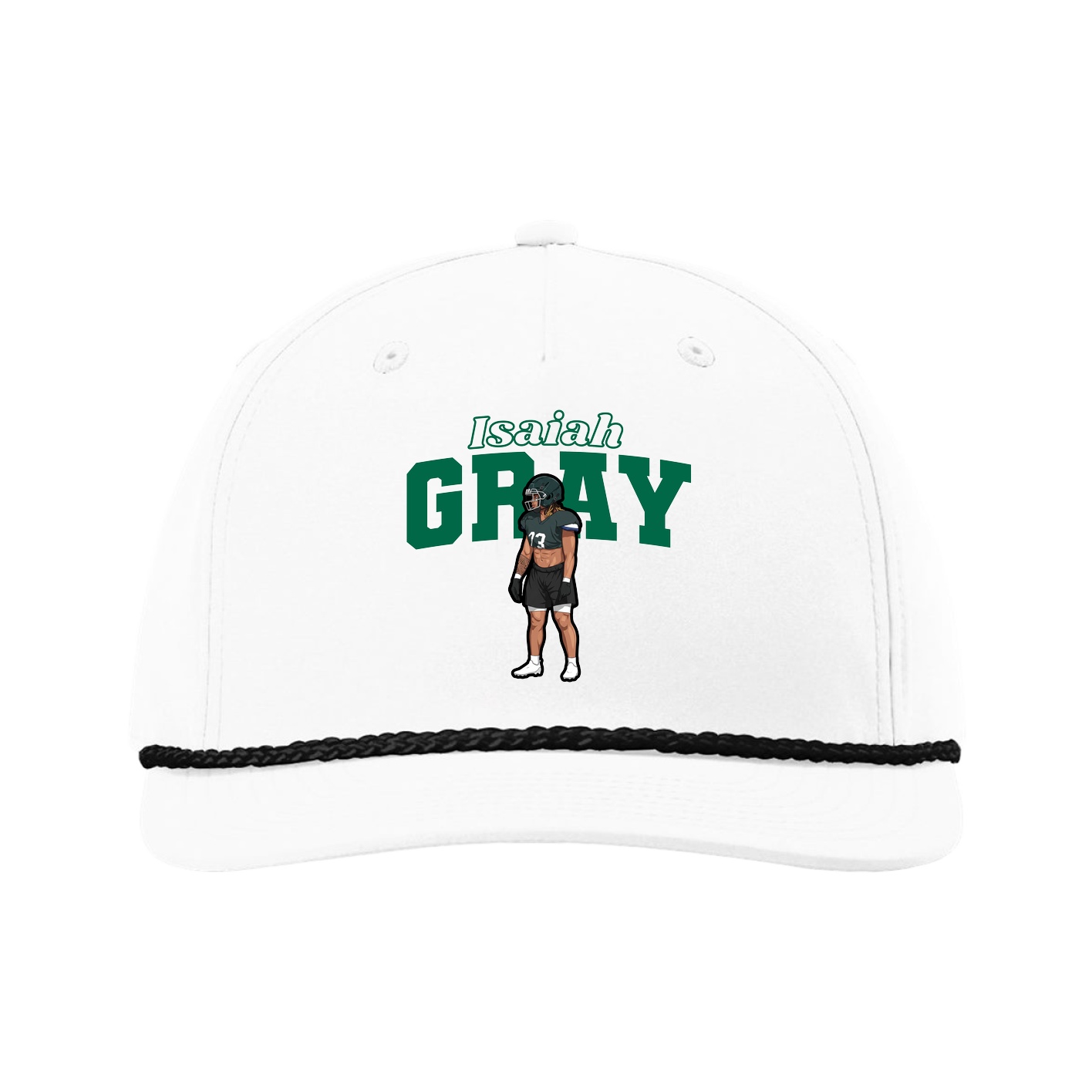 Five-Panel Classic Rope Cap — Name Arch in White
