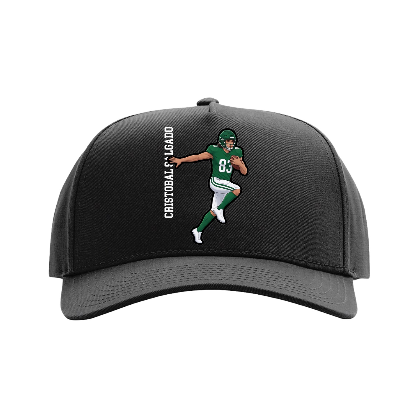 Full Fabric Five-Panel Champ Cap — Name Vertical in Black