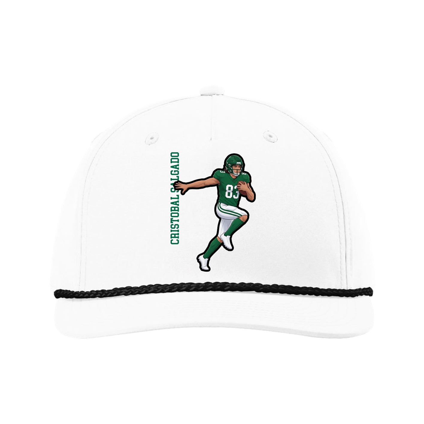 Five-Panel Classic Rope Cap — Name Vertical in White