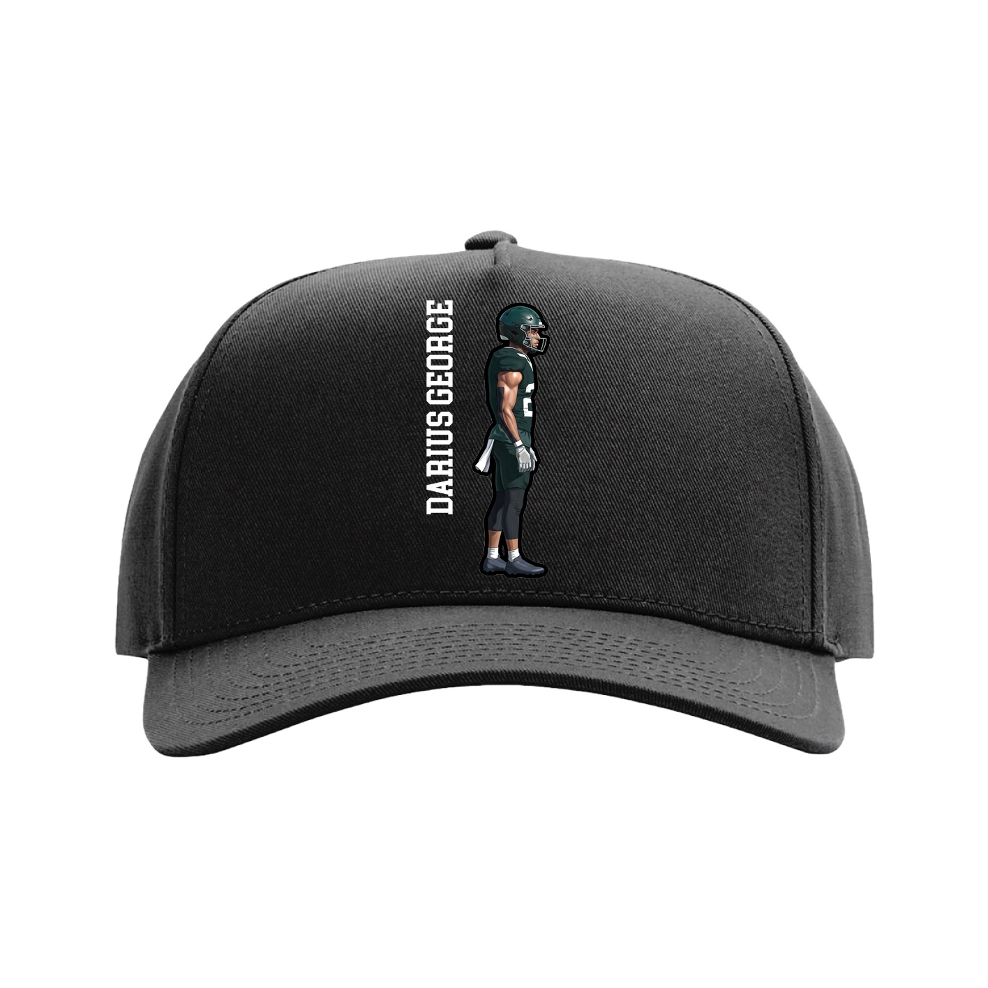 Full Fabric Five-Panel Champ Cap — Name Vertical in Black