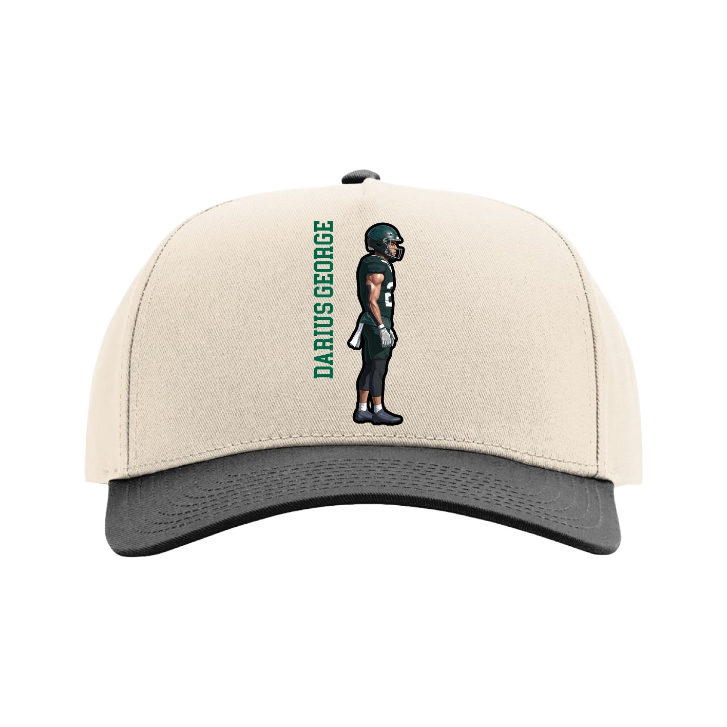Full Fabric Five-Panel Champ Cap — Name Vertical in Cream/Black