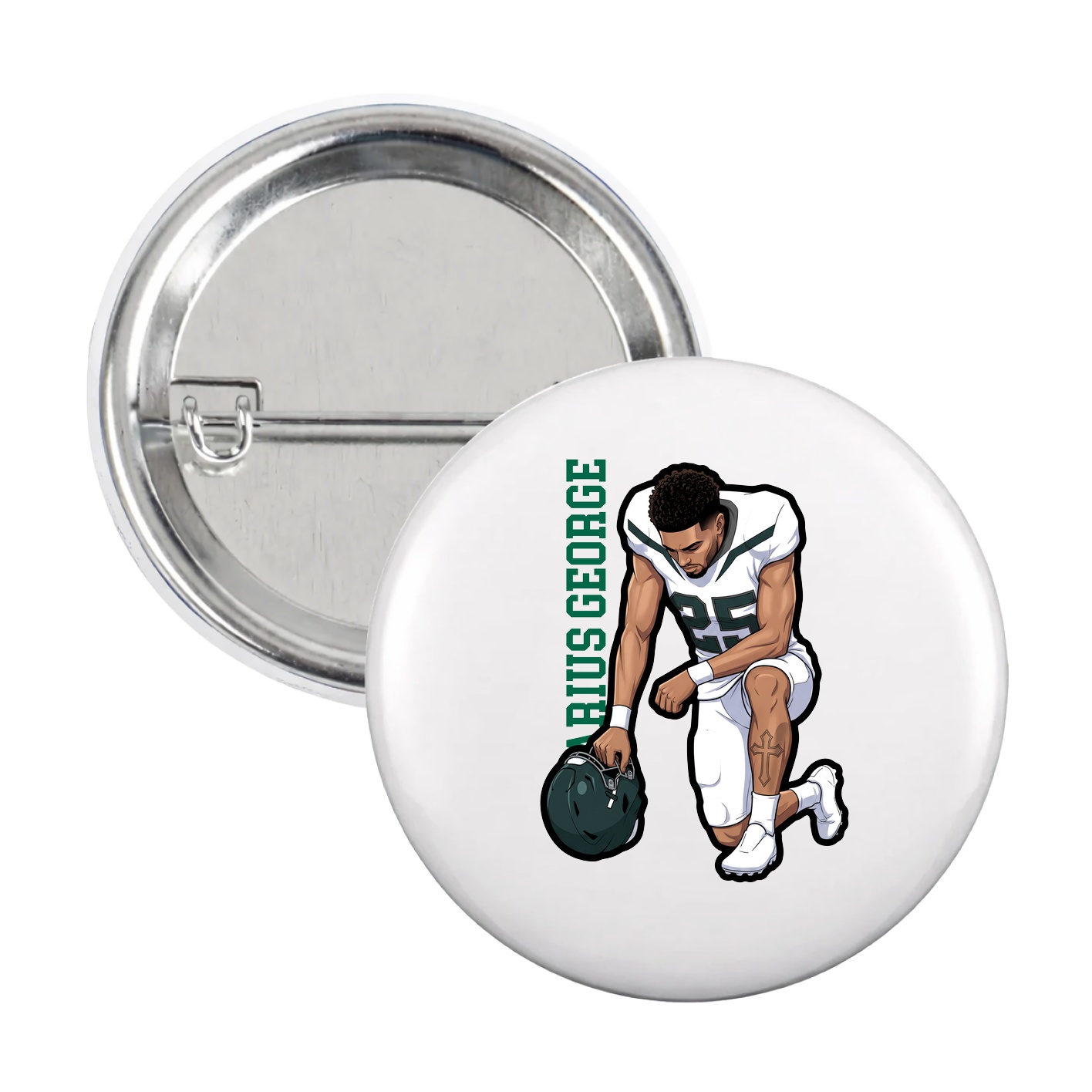 Game Day Button — Name Vertical in White