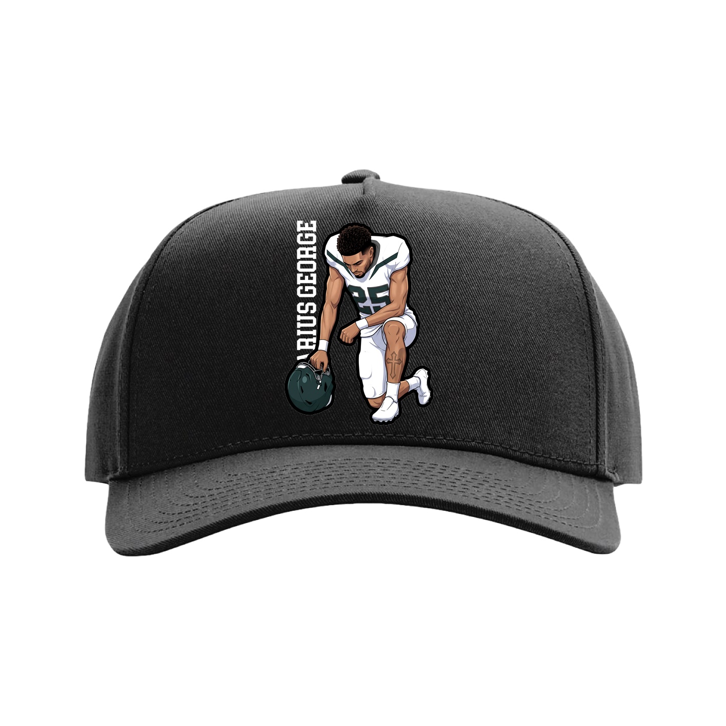 Full Fabric Five-Panel Champ Cap — Name Vertical in Black