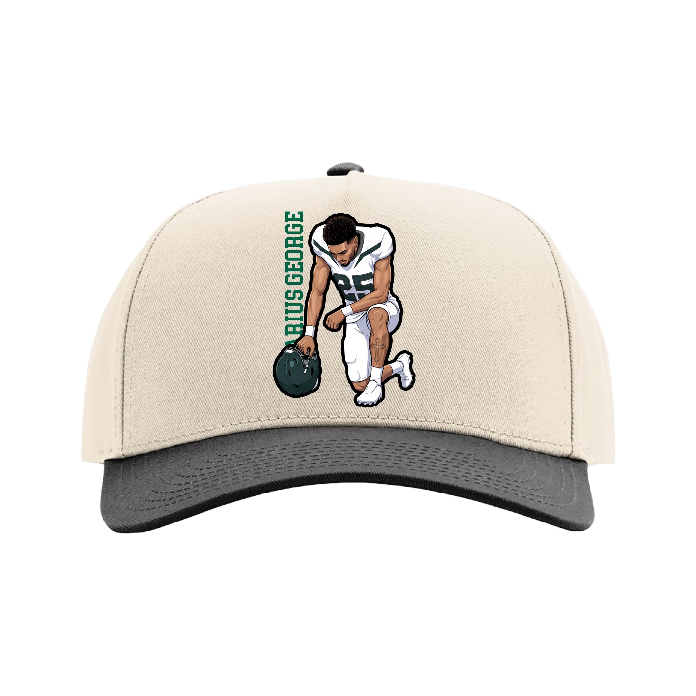 Full Fabric Five-Panel Champ Cap — Name Vertical in Cream/Black