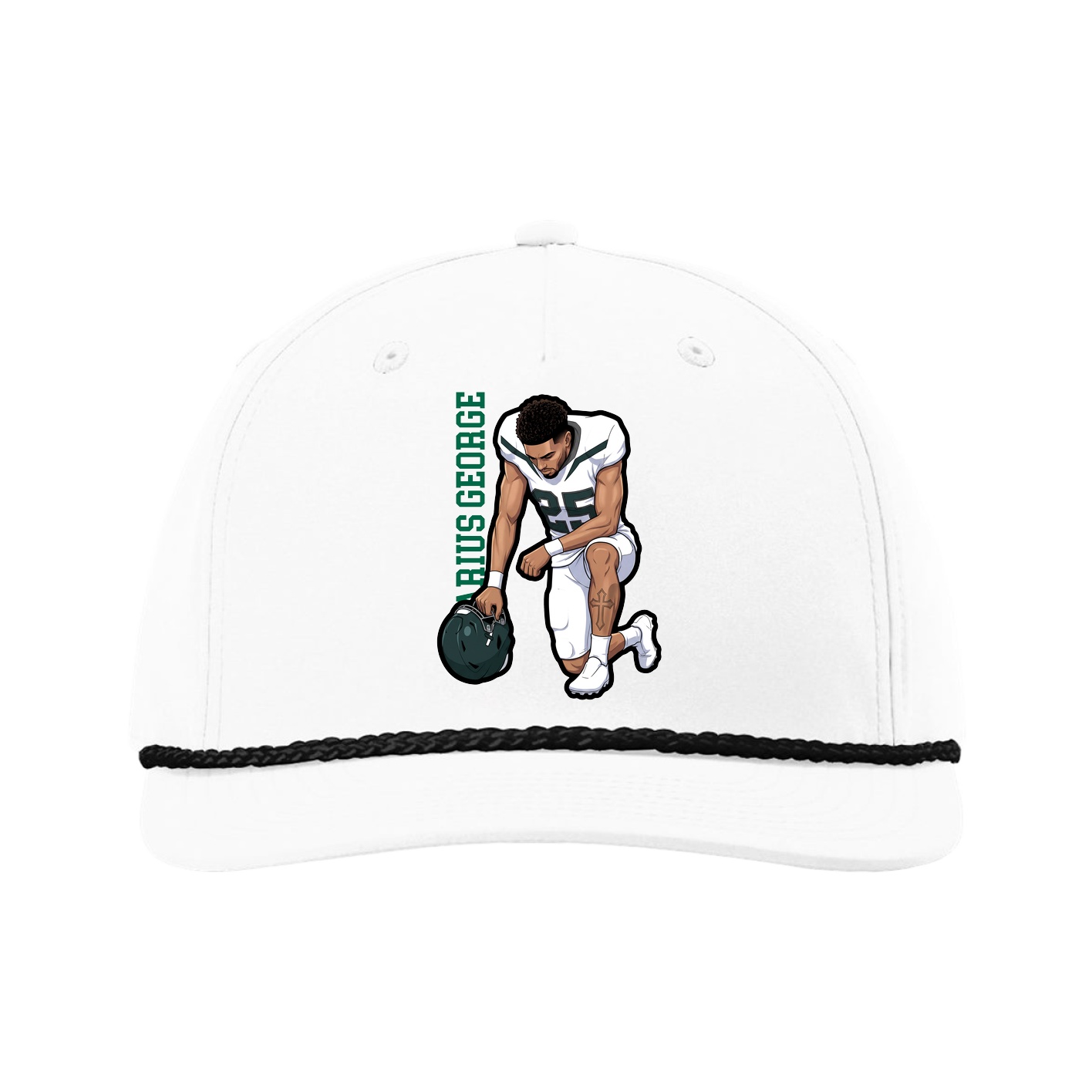 Five-Panel Classic Rope Cap — Name Vertical in White