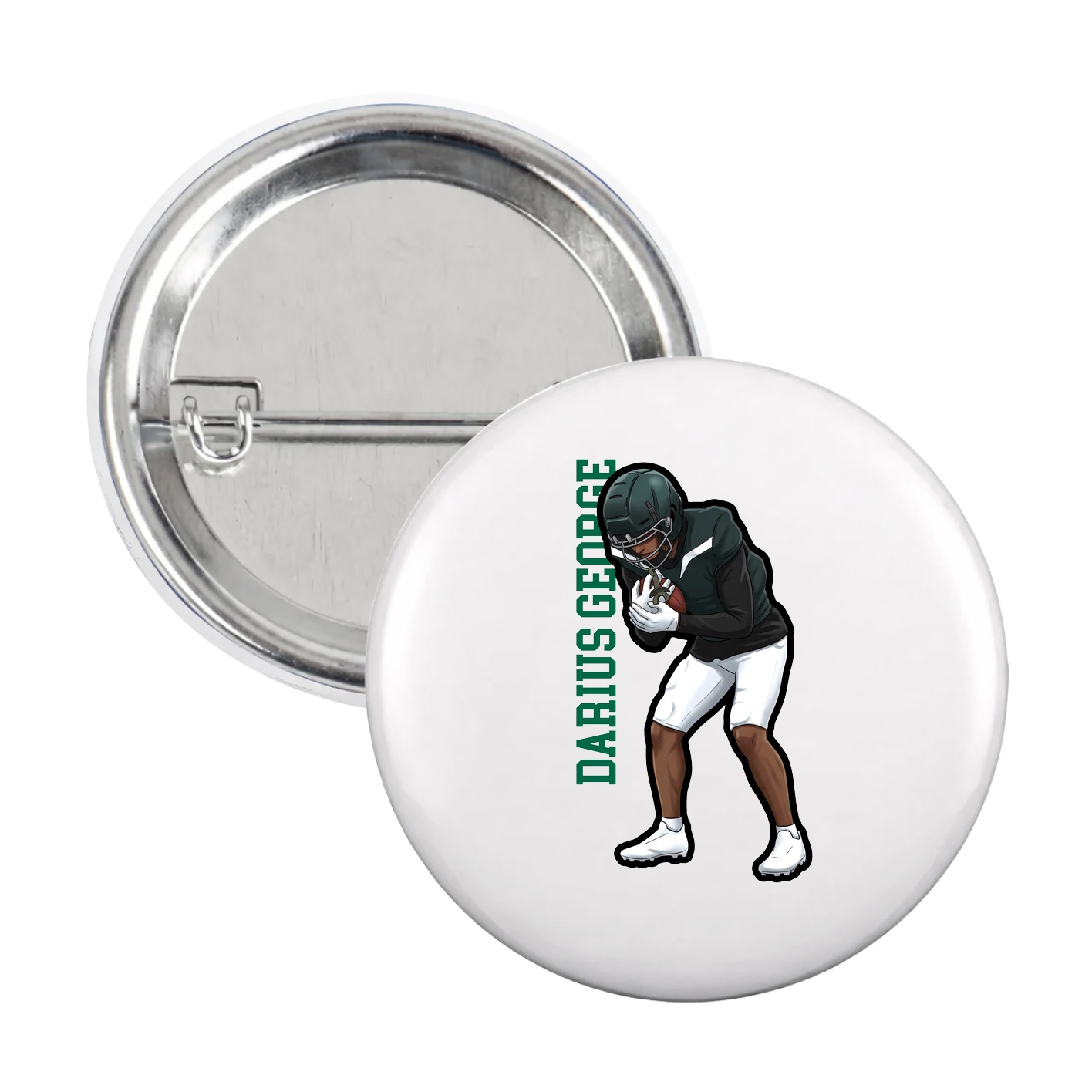 Game Day Button — Name Vertical in White