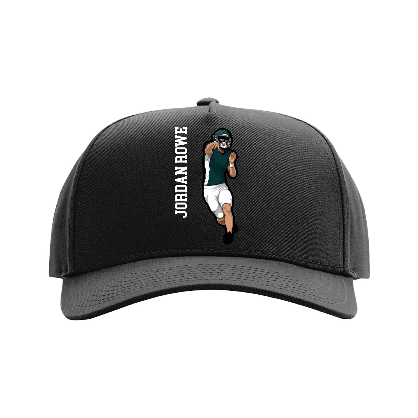 Full Fabric Five-Panel Champ Cap — Name Vertical in Black