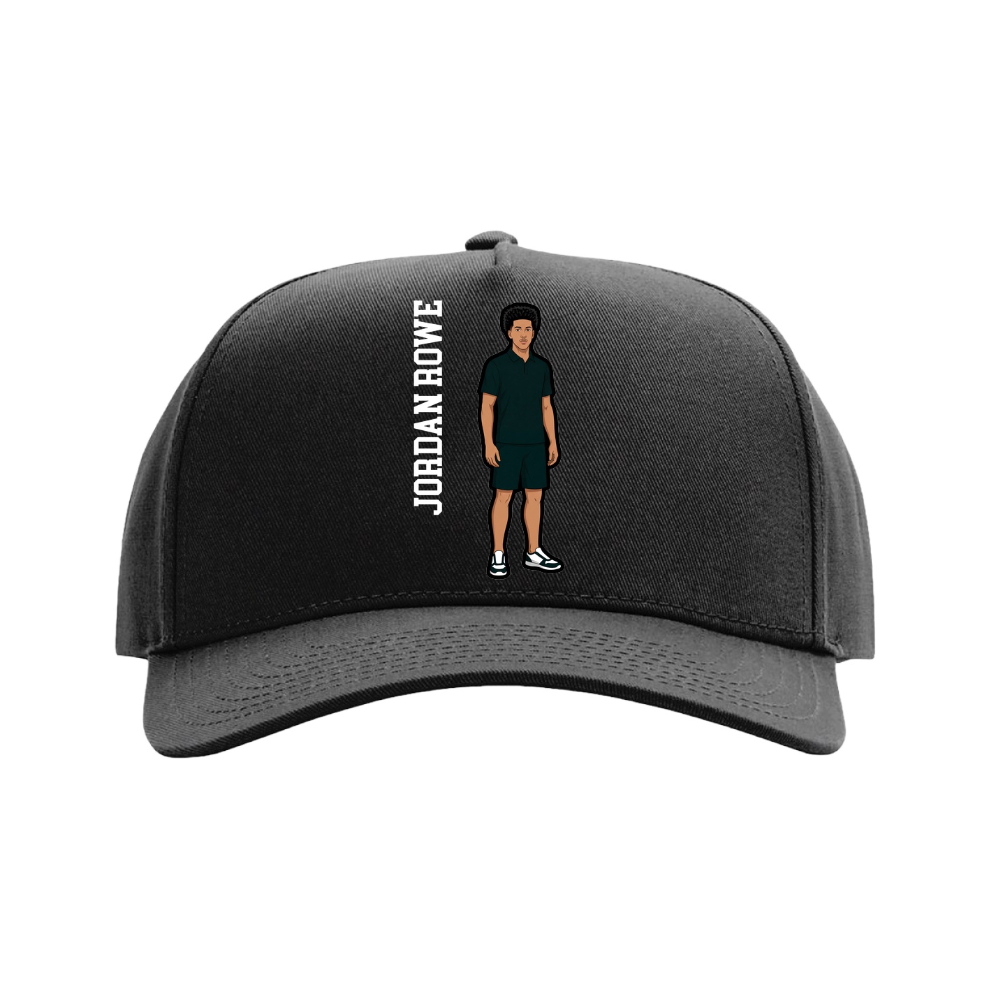Full Fabric Five-Panel Champ Cap — Name Vertical in Black