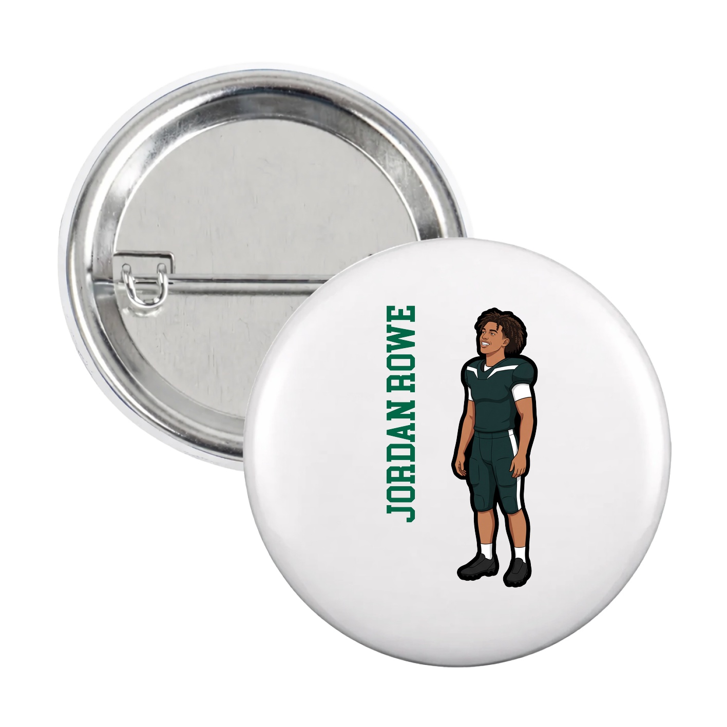 Game Day Button — Name Vertical in White